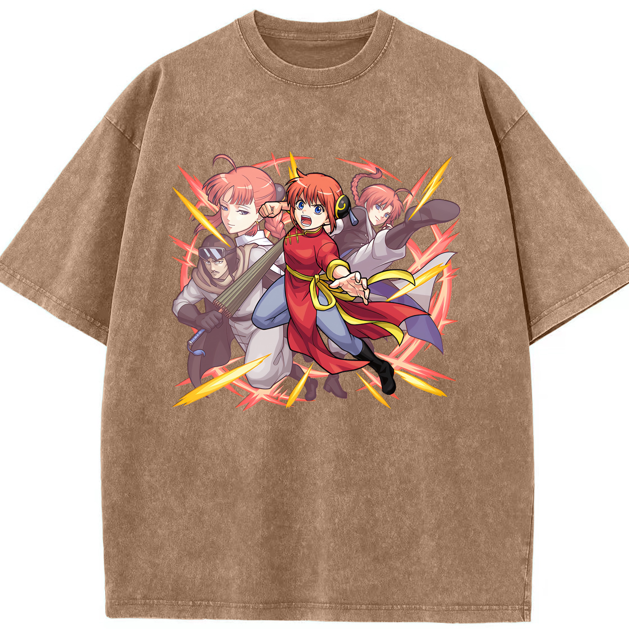 （画像用） ぎんたま 坂田銀時（さかたぎんとき） 神楽 志村新八（しむら しんぱち） GINTAMA Sakata Gintoki Kagura Shimura Shinpachi 綿100% ヴィンテージ風 半袖Tシャツ（フロントプリント）