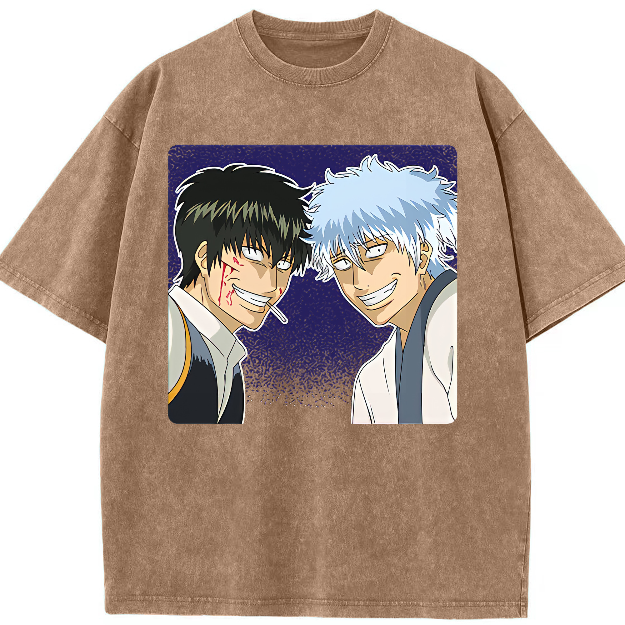 （画像用） ぎんたま 坂田銀時（さかたぎんとき） 神楽 志村新八（しむら しんぱち） GINTAMA Sakata Gintoki Kagura Shimura Shinpachi 綿100% ヴィンテージ風 半袖Tシャツ（フロントプリント）
