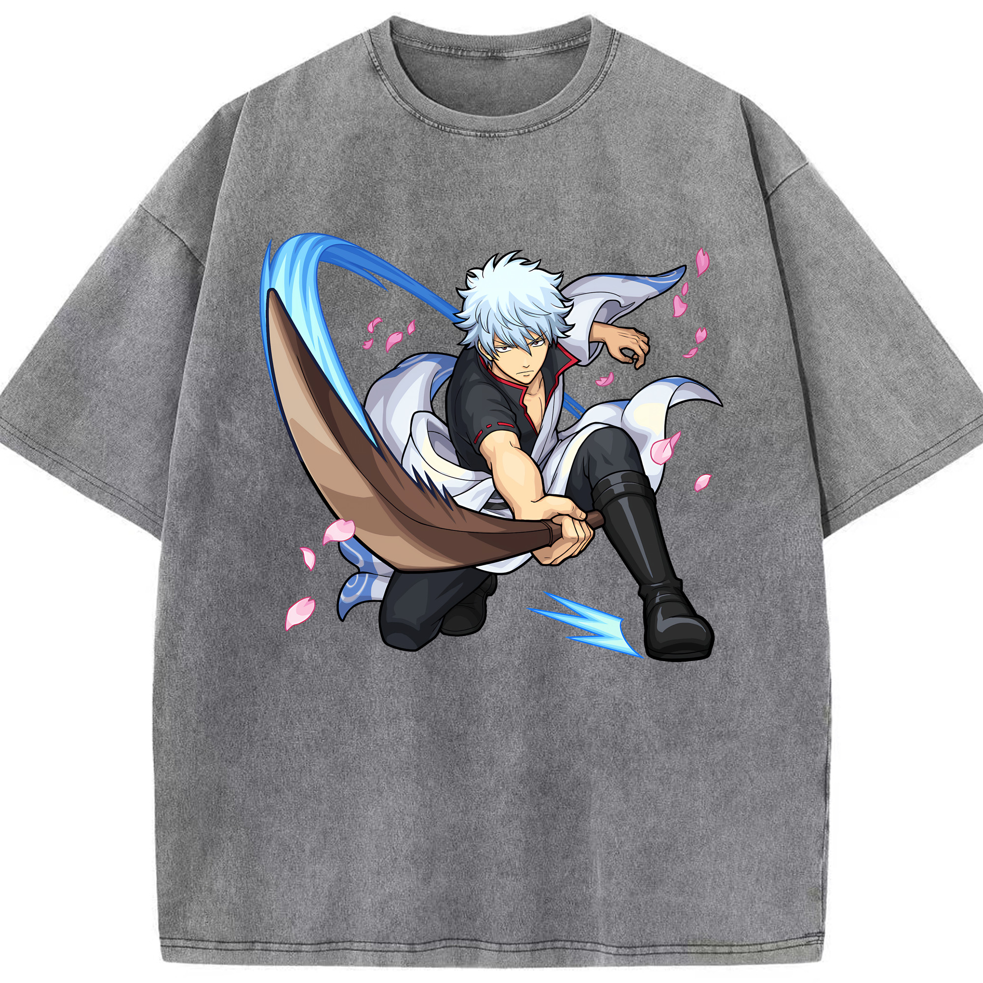 （画像用） ぎんたま 坂田銀時（さかたぎんとき） 神楽 志村新八（しむら しんぱち） GINTAMA Sakata Gintoki Kagura Shimura Shinpachi 綿100% ヴィンテージ風 半袖Tシャツ（フロントプリント）