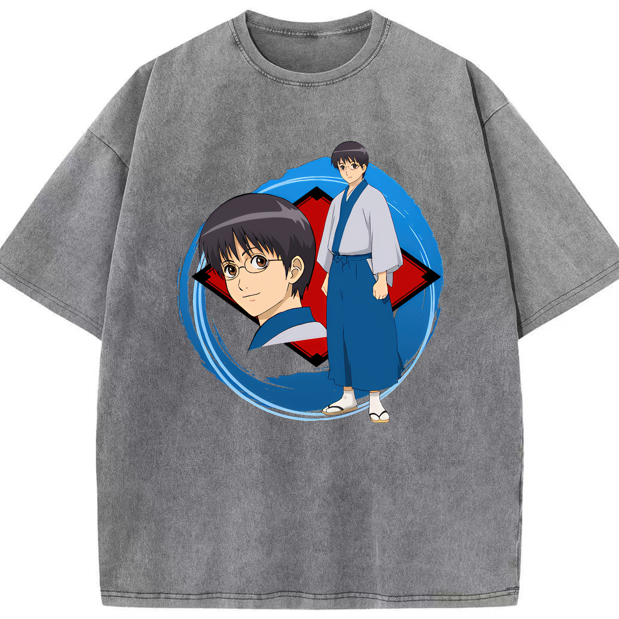 （画像用） ぎんたま 坂田銀時（さかたぎんとき） 神楽 志村新八（しむら しんぱち） GINTAMA Sakata Gintoki Kagura Shimura Shinpachi 綿100% ヴィンテージ風 半袖Tシャツ（フロントプリント）