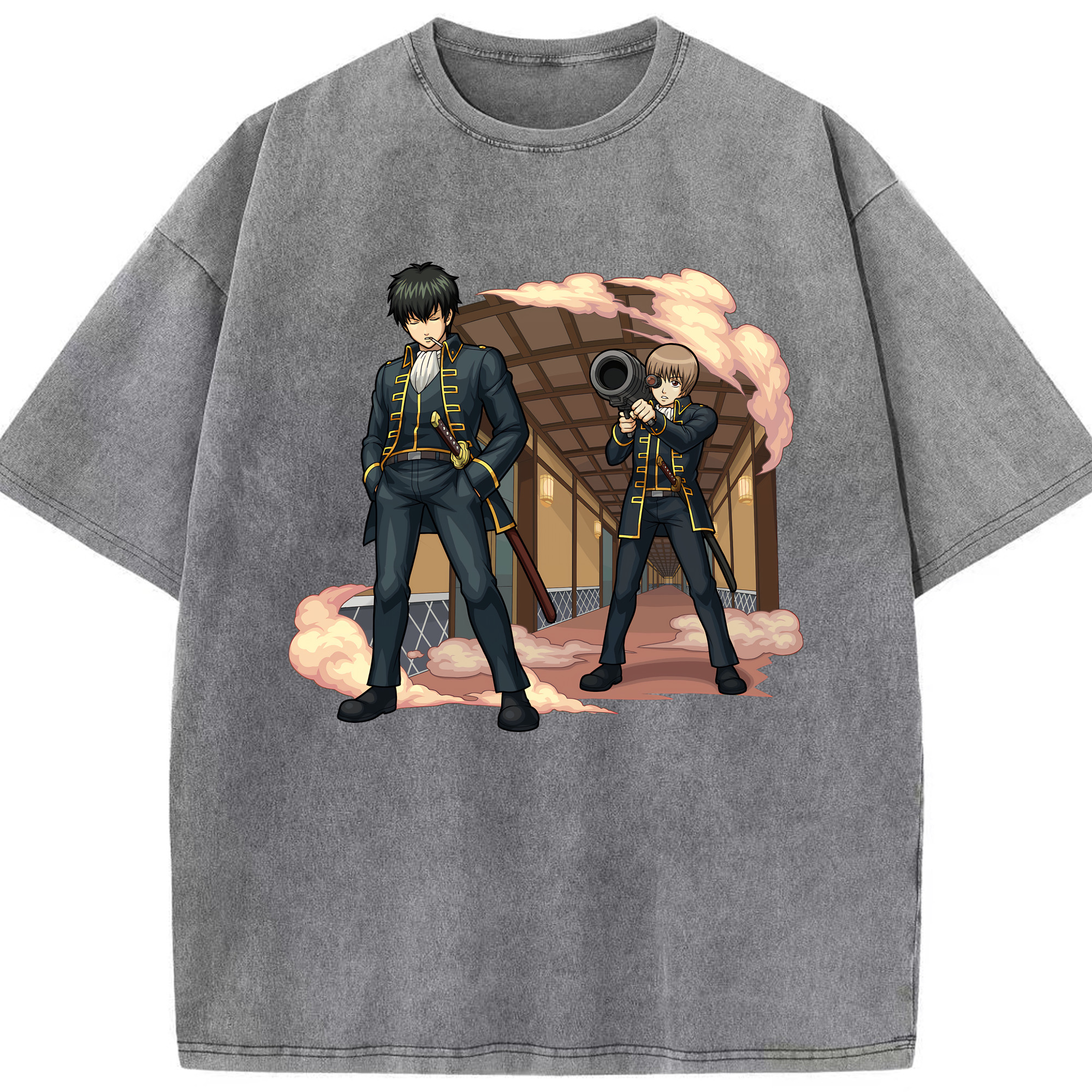 （画像用） ぎんたま 坂田銀時（さかたぎんとき） 神楽 志村新八（しむら しんぱち） GINTAMA Sakata Gintoki Kagura Shimura Shinpachi 綿100% ヴィンテージ風 半袖Tシャツ（フロントプリント）