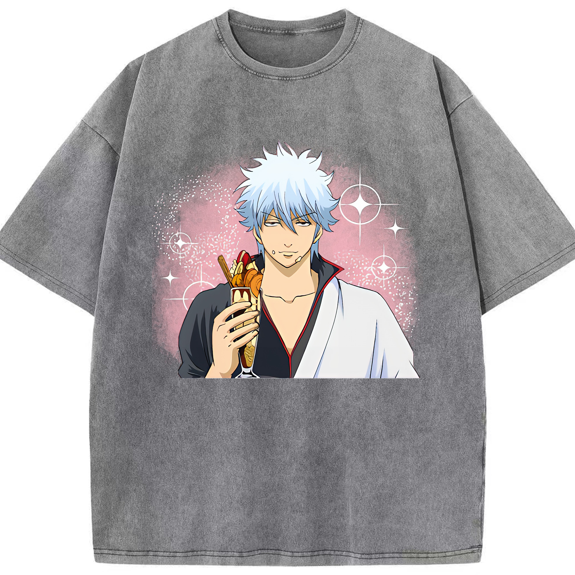 （画像用） ぎんたま 坂田銀時（さかたぎんとき） 神楽 志村新八（しむら しんぱち） GINTAMA Sakata Gintoki Kagura Shimura Shinpachi 綿100% ヴィンテージ風 半袖Tシャツ（フロントプリント）