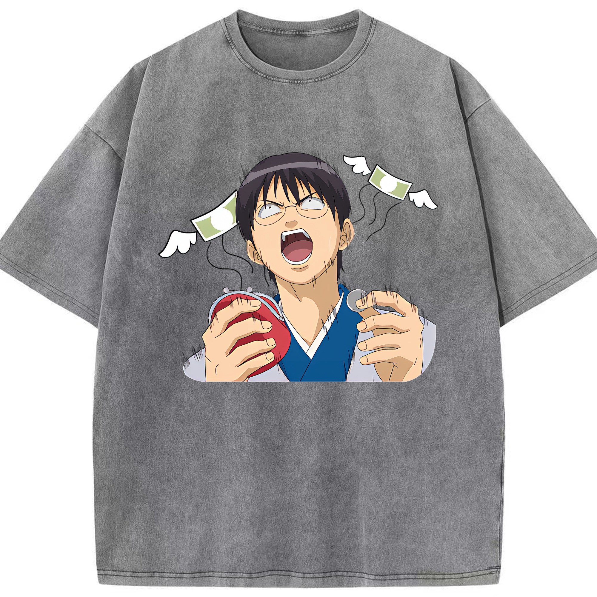 （画像用） ぎんたま 坂田銀時（さかたぎんとき） 神楽 志村新八（しむら しんぱち） GINTAMA Sakata Gintoki Kagura Shimura Shinpachi 綿100% ヴィンテージ風 半袖Tシャツ（フロントプリント）
