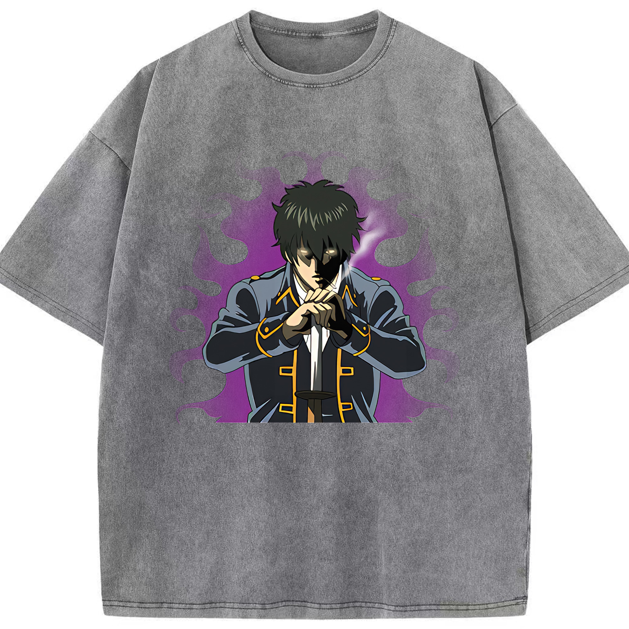 （画像用） ぎんたま 坂田銀時（さかたぎんとき） 神楽 志村新八（しむら しんぱち） GINTAMA Sakata Gintoki Kagura Shimura Shinpachi 綿100% ヴィンテージ風 半袖Tシャツ（フロントプリント）