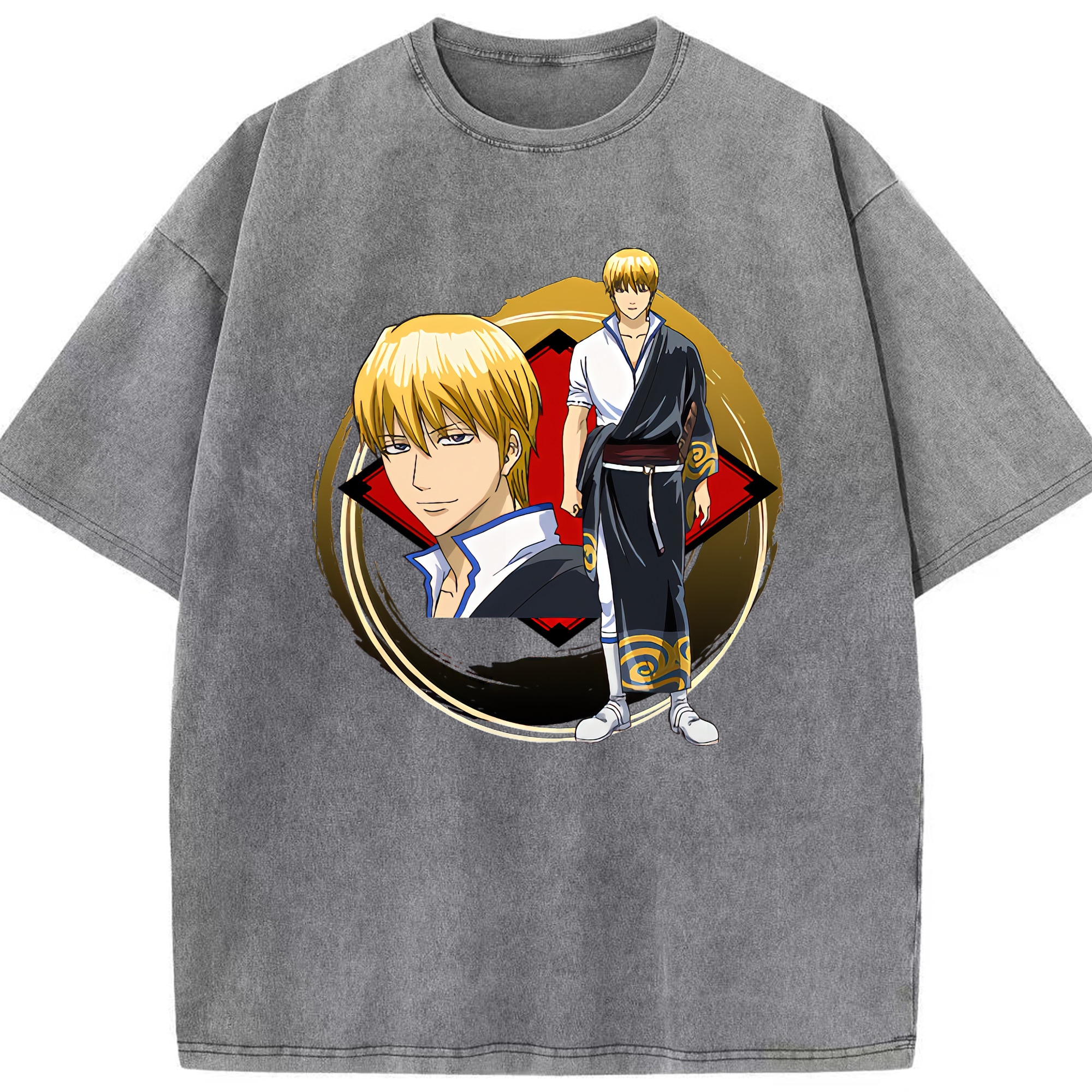 （画像用） ぎんたま 坂田銀時（さかたぎんとき） 神楽 志村新八（しむら しんぱち） GINTAMA Sakata Gintoki Kagura Shimura Shinpachi 綿100% ヴィンテージ風 半袖Tシャツ（フロントプリント）