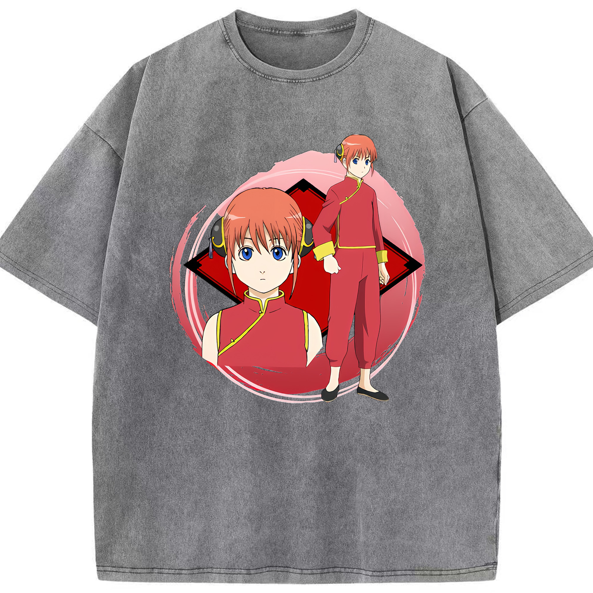 （画像用） ぎんたま 坂田銀時（さかたぎんとき） 神楽 志村新八（しむら しんぱち） GINTAMA Sakata Gintoki Kagura Shimura Shinpachi 綿100% ヴィンテージ風 半袖Tシャツ（フロントプリント）