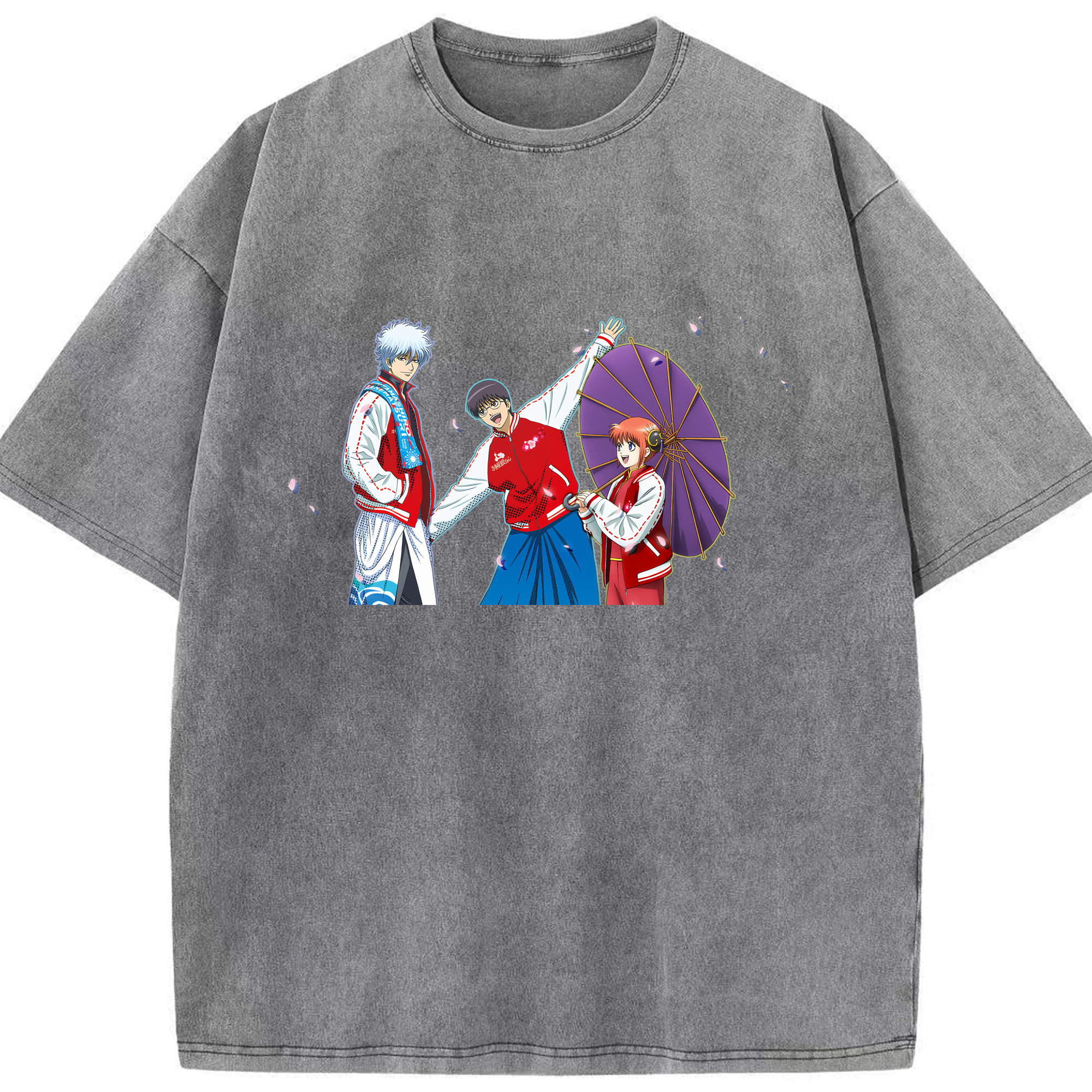 （画像用） ぎんたま 坂田銀時（さかたぎんとき） 神楽 志村新八（しむら しんぱち） GINTAMA Sakata Gintoki Kagura Shimura Shinpachi 綿100% ヴィンテージ風 半袖Tシャツ（フロントプリント）