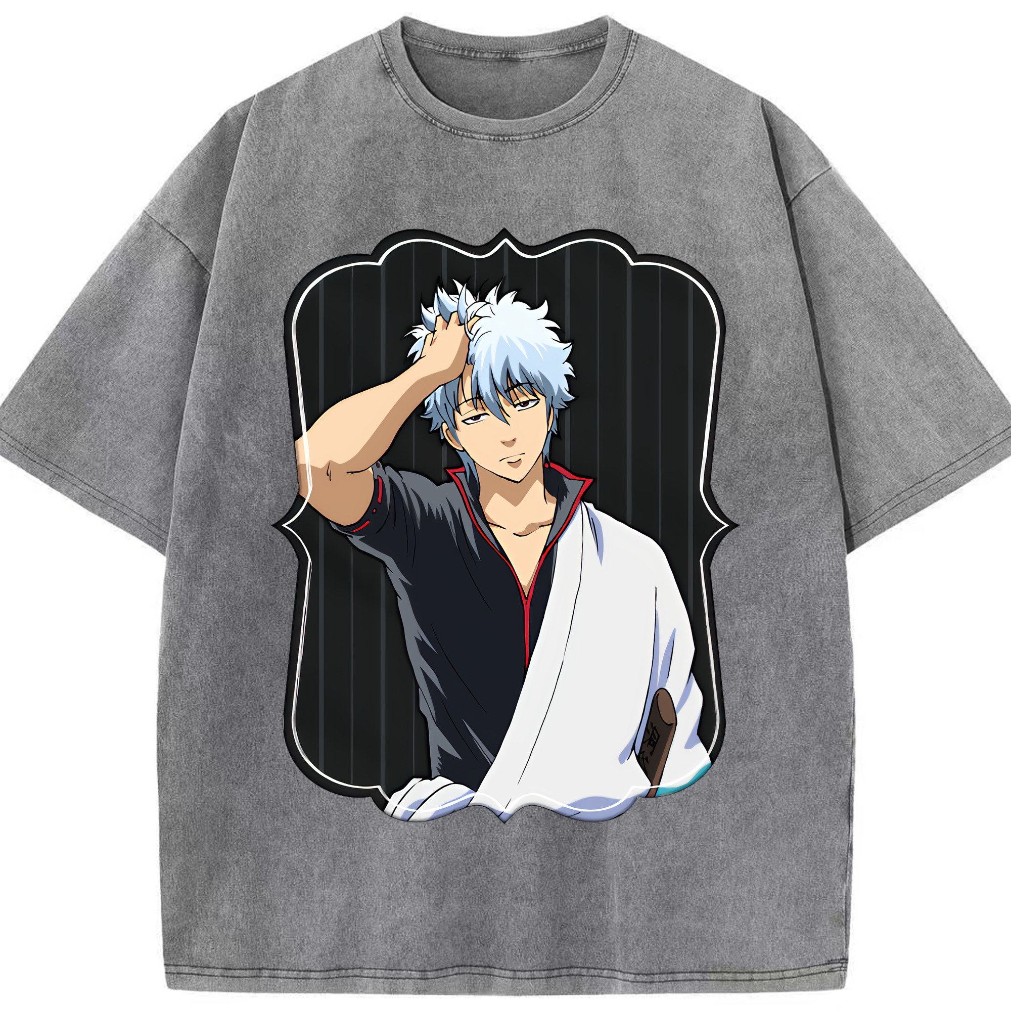 （画像用） ぎんたま 坂田銀時（さかたぎんとき） 神楽 志村新八（しむら しんぱち） GINTAMA Sakata Gintoki Kagura Shimura Shinpachi 綿100% ヴィンテージ風 半袖Tシャツ（フロントプリント）