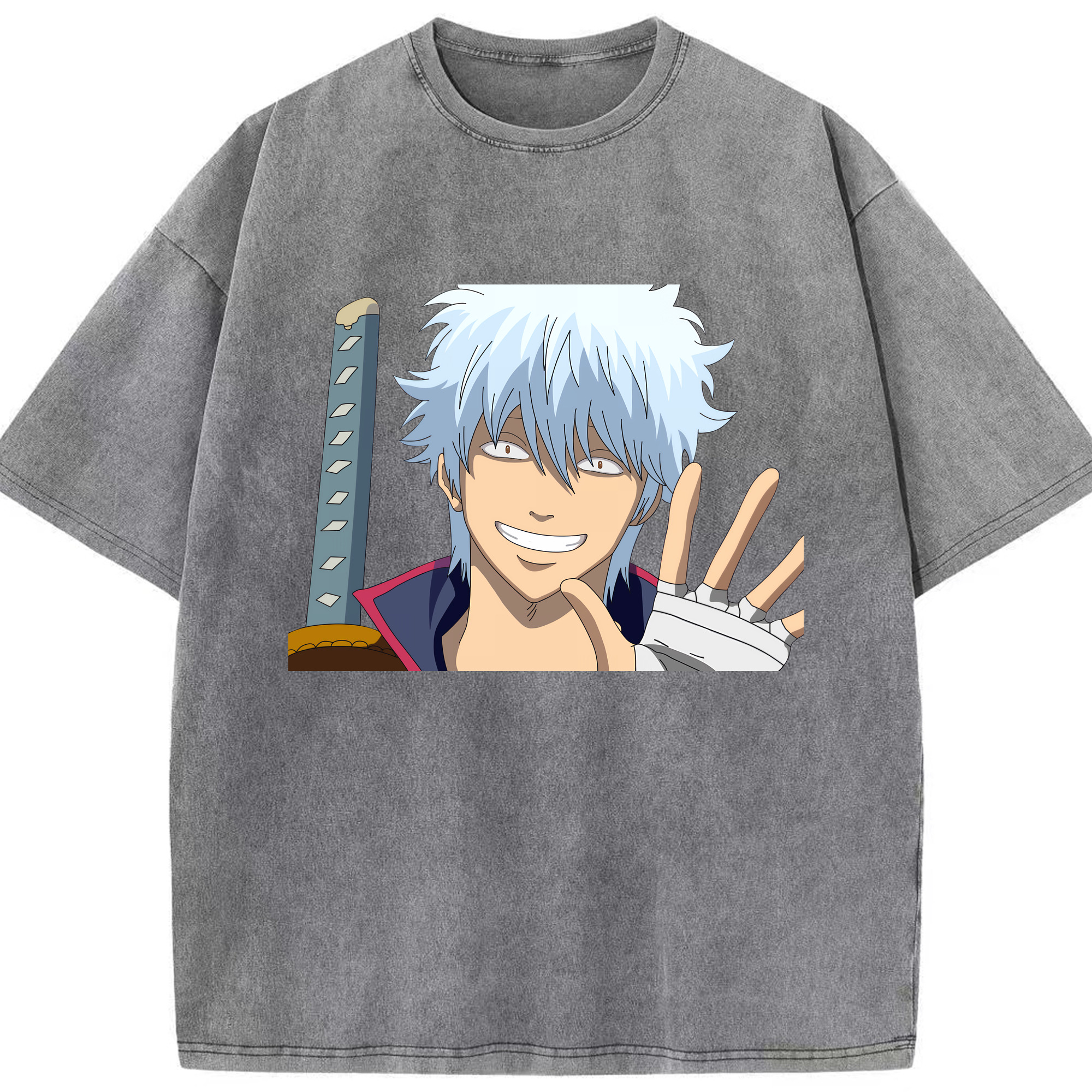 （画像用） ぎんたま 坂田銀時（さかたぎんとき） 神楽 志村新八（しむら しんぱち） GINTAMA Sakata Gintoki Kagura Shimura Shinpachi 綿100% ヴィンテージ風 半袖Tシャツ（フロントプリント）