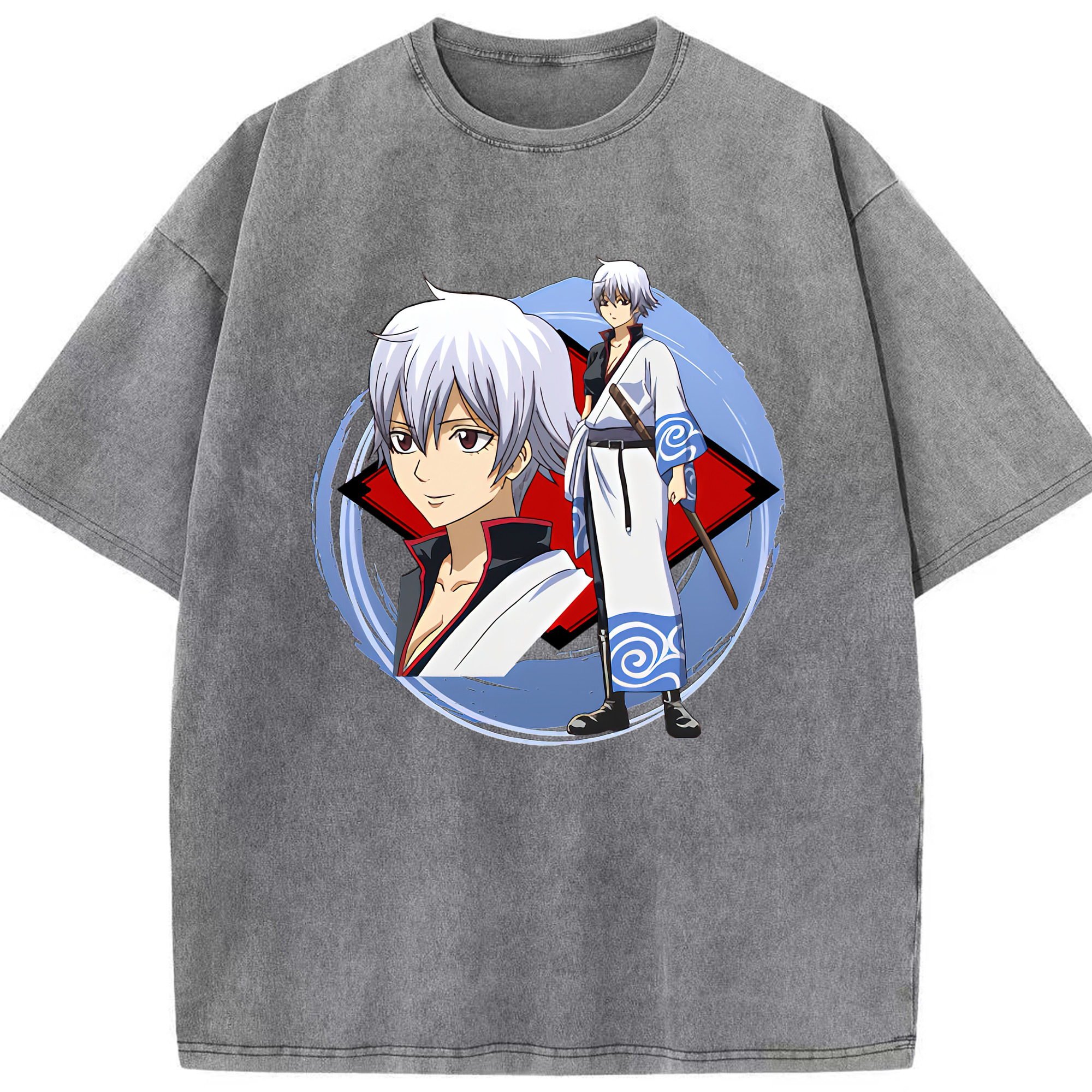（画像用） ぎんたま 坂田銀時（さかたぎんとき） 神楽 志村新八（しむら しんぱち） GINTAMA Sakata Gintoki Kagura Shimura Shinpachi 綿100% ヴィンテージ風 半袖Tシャツ（フロントプリント）