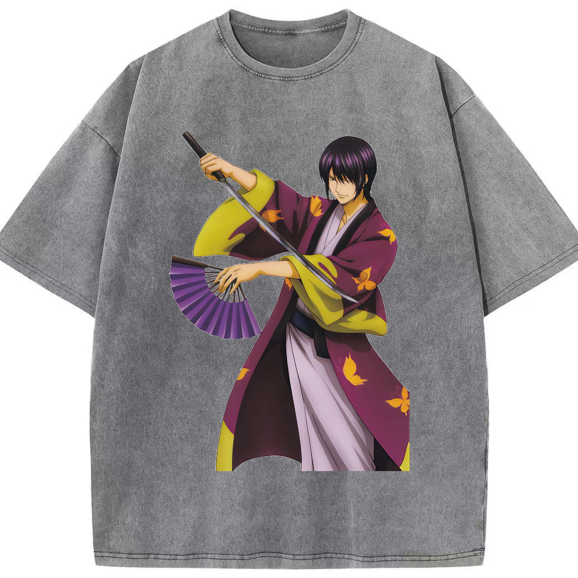 （画像用） ぎんたま 坂田銀時（さかたぎんとき） 神楽 志村新八（しむら しんぱち） GINTAMA Sakata Gintoki Kagura Shimura Shinpachi 綿100% ヴィンテージ風 半袖Tシャツ（フロントプリント）