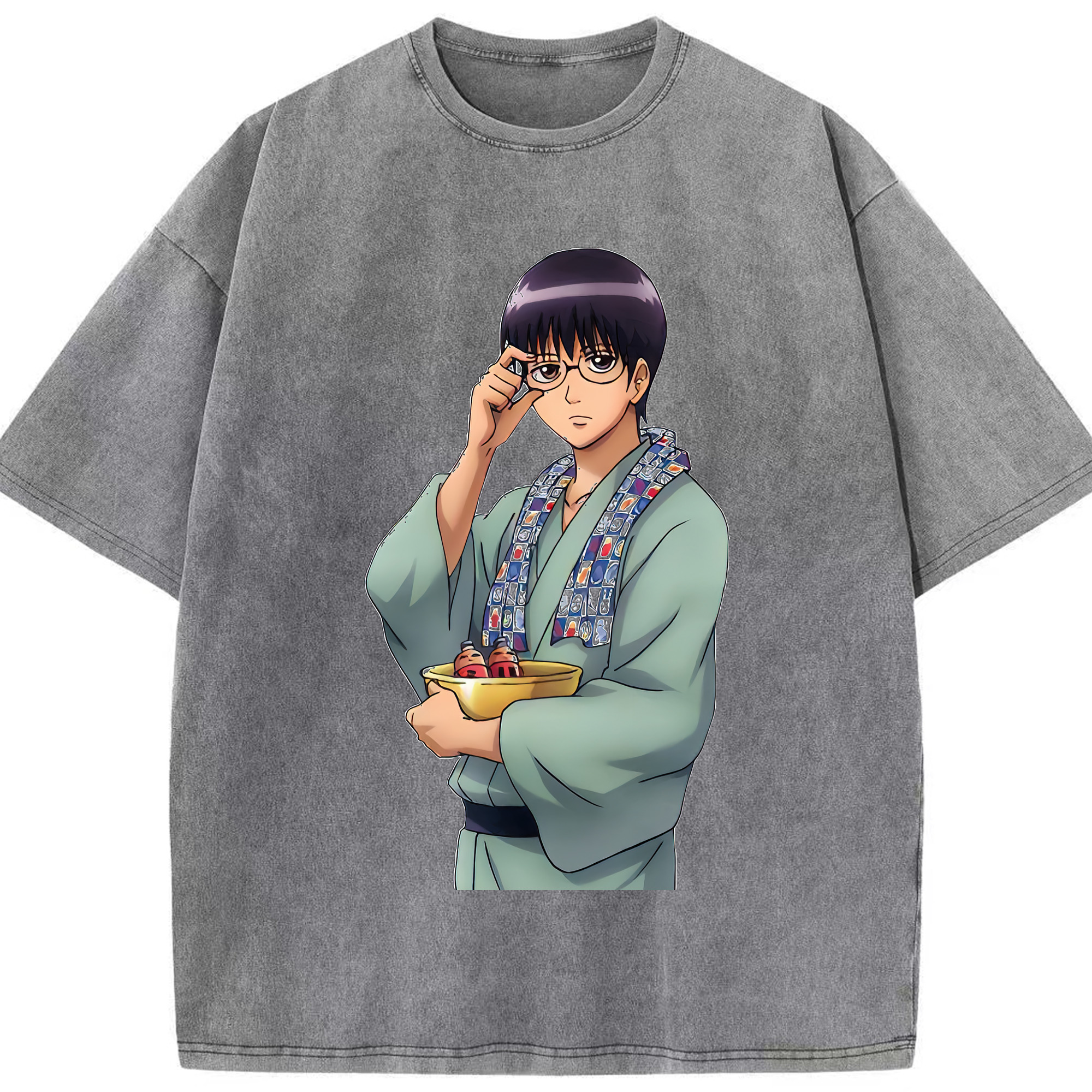 （画像用） ぎんたま 坂田銀時（さかたぎんとき） 神楽 志村新八（しむら しんぱち） GINTAMA Sakata Gintoki Kagura Shimura Shinpachi 綿100% ヴィンテージ風 半袖Tシャツ（フロントプリント）