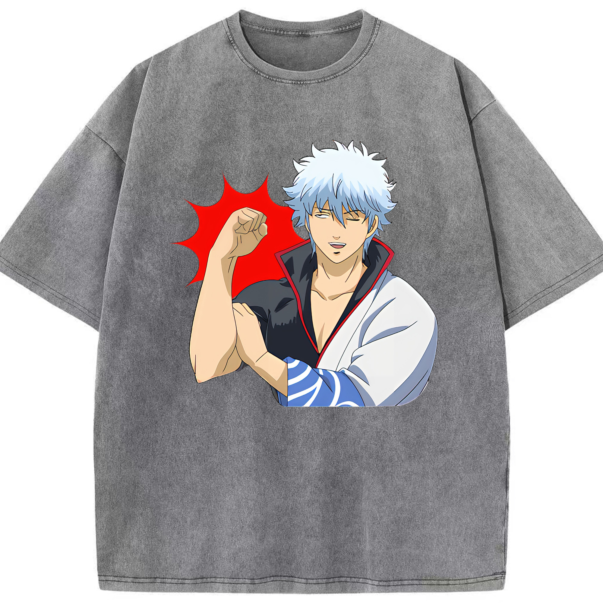 （画像用） ぎんたま 坂田銀時（さかたぎんとき） 神楽 志村新八（しむら しんぱち） GINTAMA Sakata Gintoki Kagura Shimura Shinpachi 綿100% ヴィンテージ風 半袖Tシャツ（フロントプリント）