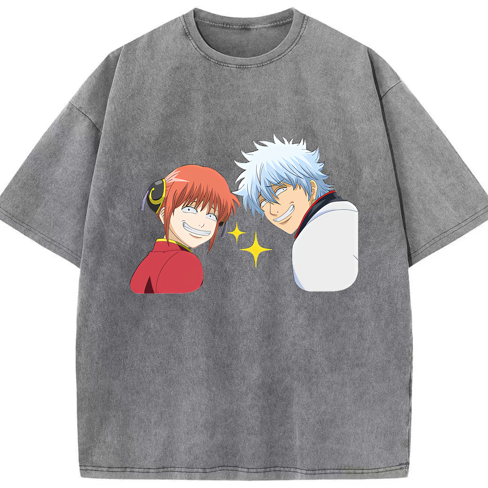 （画像用） ぎんたま 坂田銀時（さかたぎんとき） 神楽 志村新八（しむら しんぱち） GINTAMA Sakata Gintoki Kagura Shimura Shinpachi 綿100% ヴィンテージ風 半袖Tシャツ（フロントプリント）