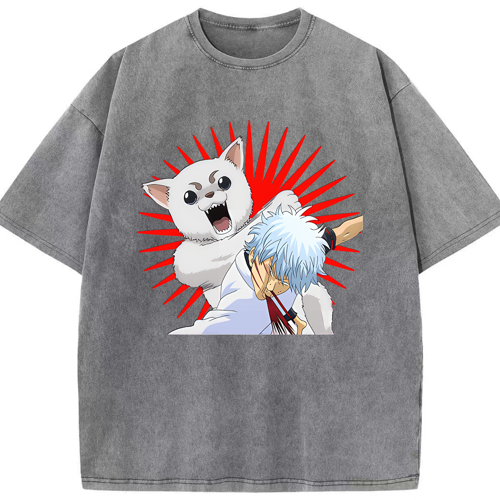 （画像用） ぎんたま 坂田銀時（さかたぎんとき） 神楽 志村新八（しむら しんぱち） GINTAMA Sakata Gintoki Kagura Shimura Shinpachi 綿100% ヴィンテージ風 半袖Tシャツ（フロントプリント）