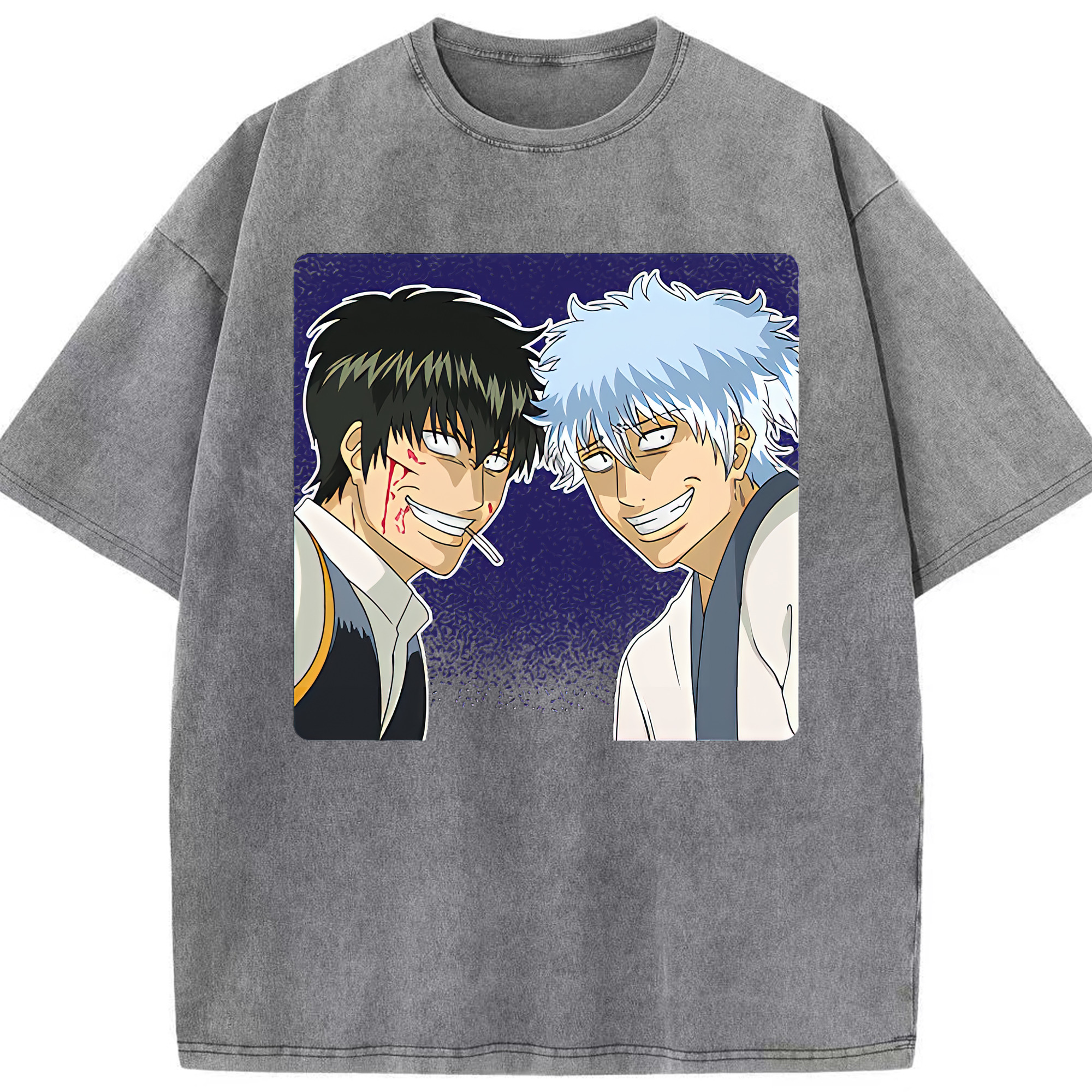 （画像用） ぎんたま 坂田銀時（さかたぎんとき） 神楽 志村新八（しむら しんぱち） GINTAMA Sakata Gintoki Kagura Shimura Shinpachi 綿100% ヴィンテージ風 半袖Tシャツ（フロントプリント）