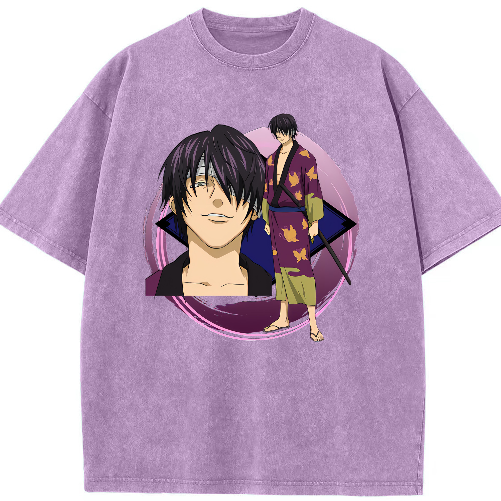 （画像用） ぎんたま 坂田銀時（さかたぎんとき） 神楽 志村新八（しむら しんぱち） GINTAMA Sakata Gintoki Kagura Shimura Shinpachi 綿100% ヴィンテージ風 半袖Tシャツ（フロントプリント）
