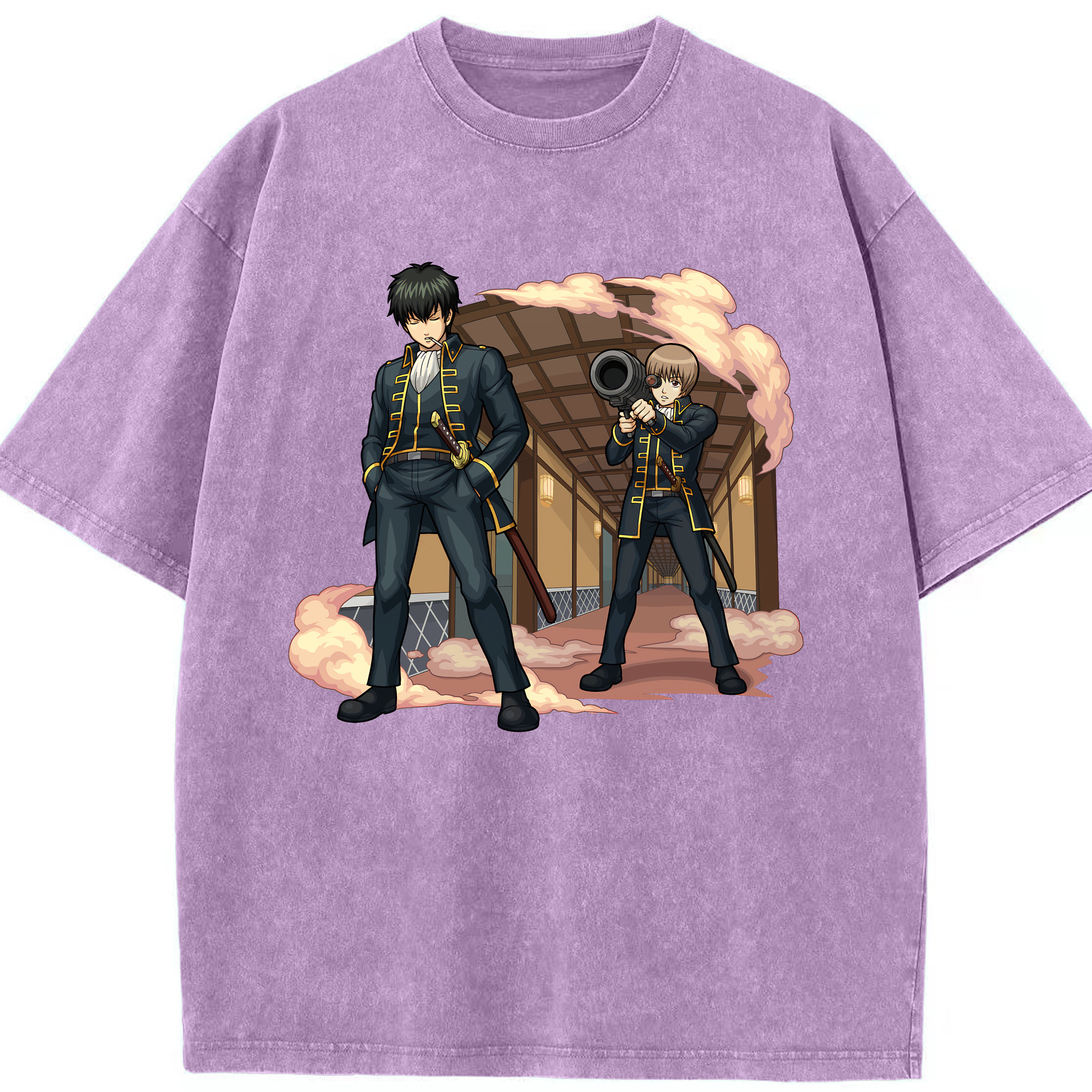（画像用） ぎんたま 坂田銀時（さかたぎんとき） 神楽 志村新八（しむら しんぱち） GINTAMA Sakata Gintoki Kagura Shimura Shinpachi 綿100% ヴィンテージ風 半袖Tシャツ（フロントプリント）