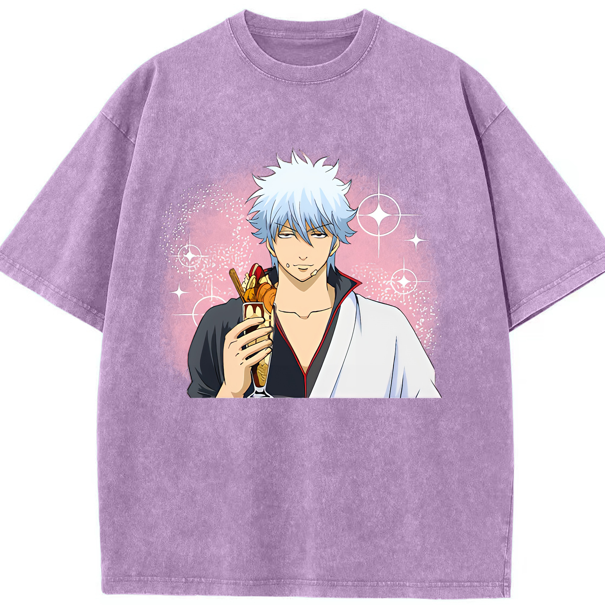 （画像用） ぎんたま 坂田銀時（さかたぎんとき） 神楽 志村新八（しむら しんぱち） GINTAMA Sakata Gintoki Kagura Shimura Shinpachi 綿100% ヴィンテージ風 半袖Tシャツ（フロントプリント）