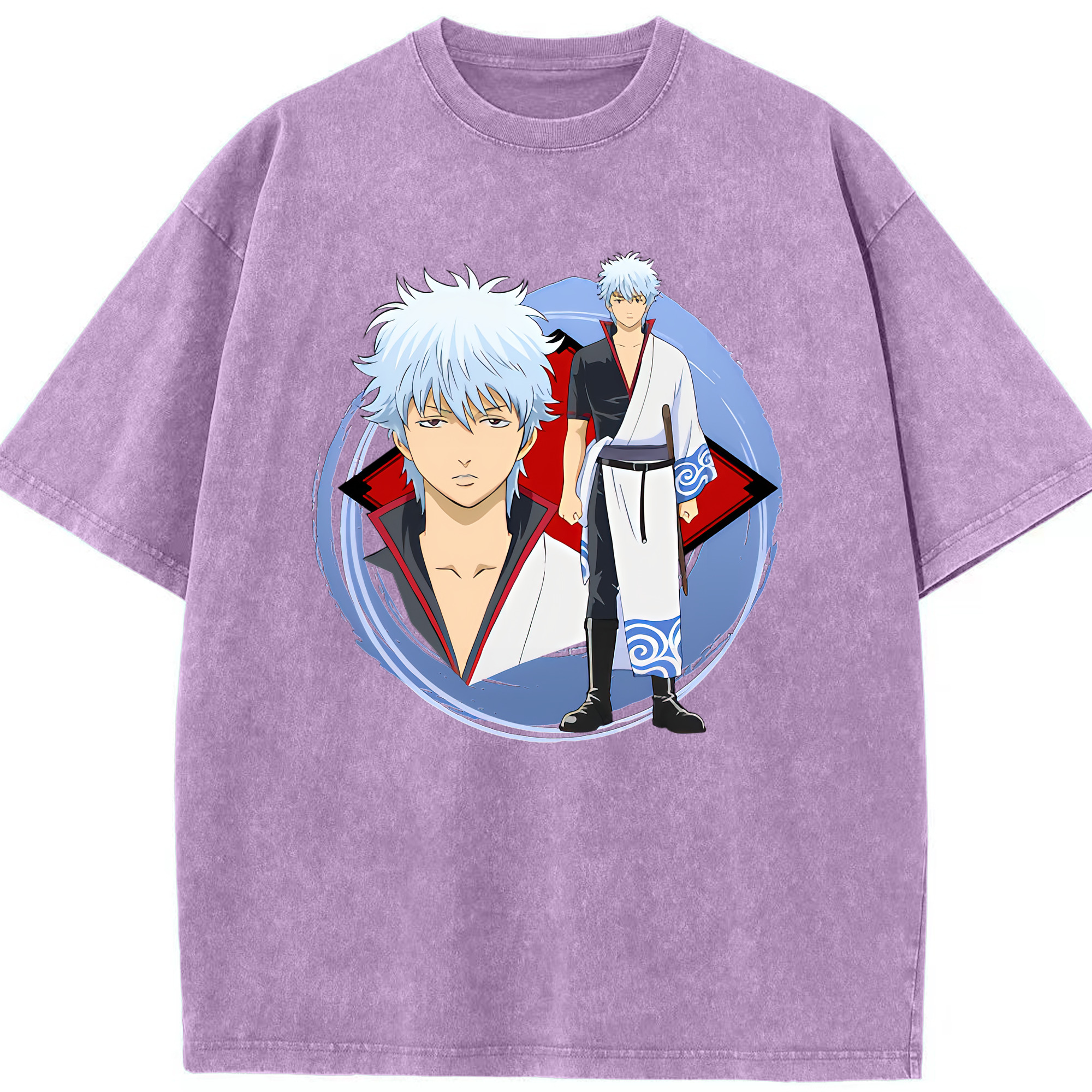 （画像用） ぎんたま 坂田銀時（さかたぎんとき） 神楽 志村新八（しむら しんぱち） GINTAMA Sakata Gintoki Kagura Shimura Shinpachi 綿100% ヴィンテージ風 半袖Tシャツ（フロントプリント）