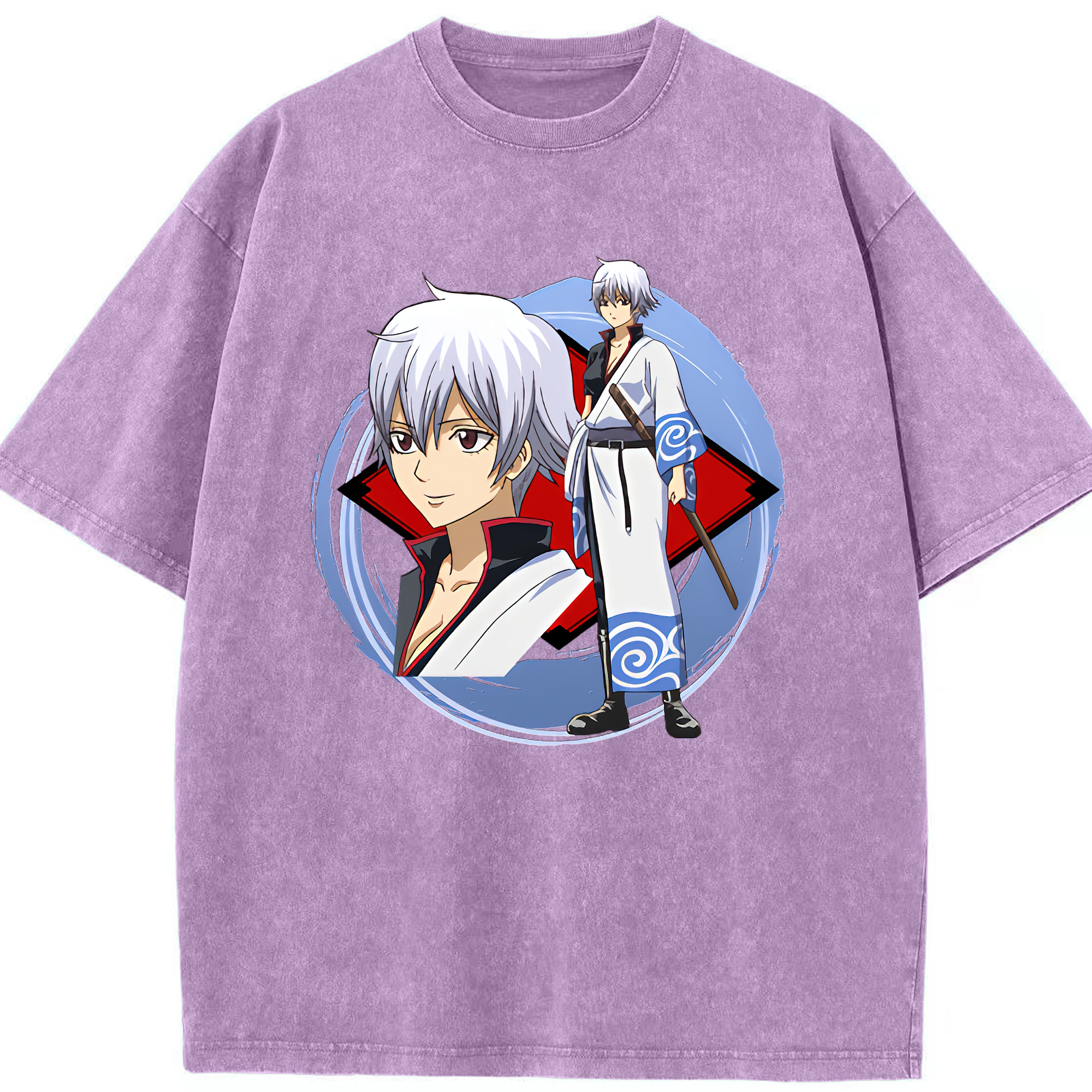 （画像用） ぎんたま 坂田銀時（さかたぎんとき） 神楽 志村新八（しむら しんぱち） GINTAMA Sakata Gintoki Kagura Shimura Shinpachi 綿100% ヴィンテージ風 半袖Tシャツ（フロントプリント）