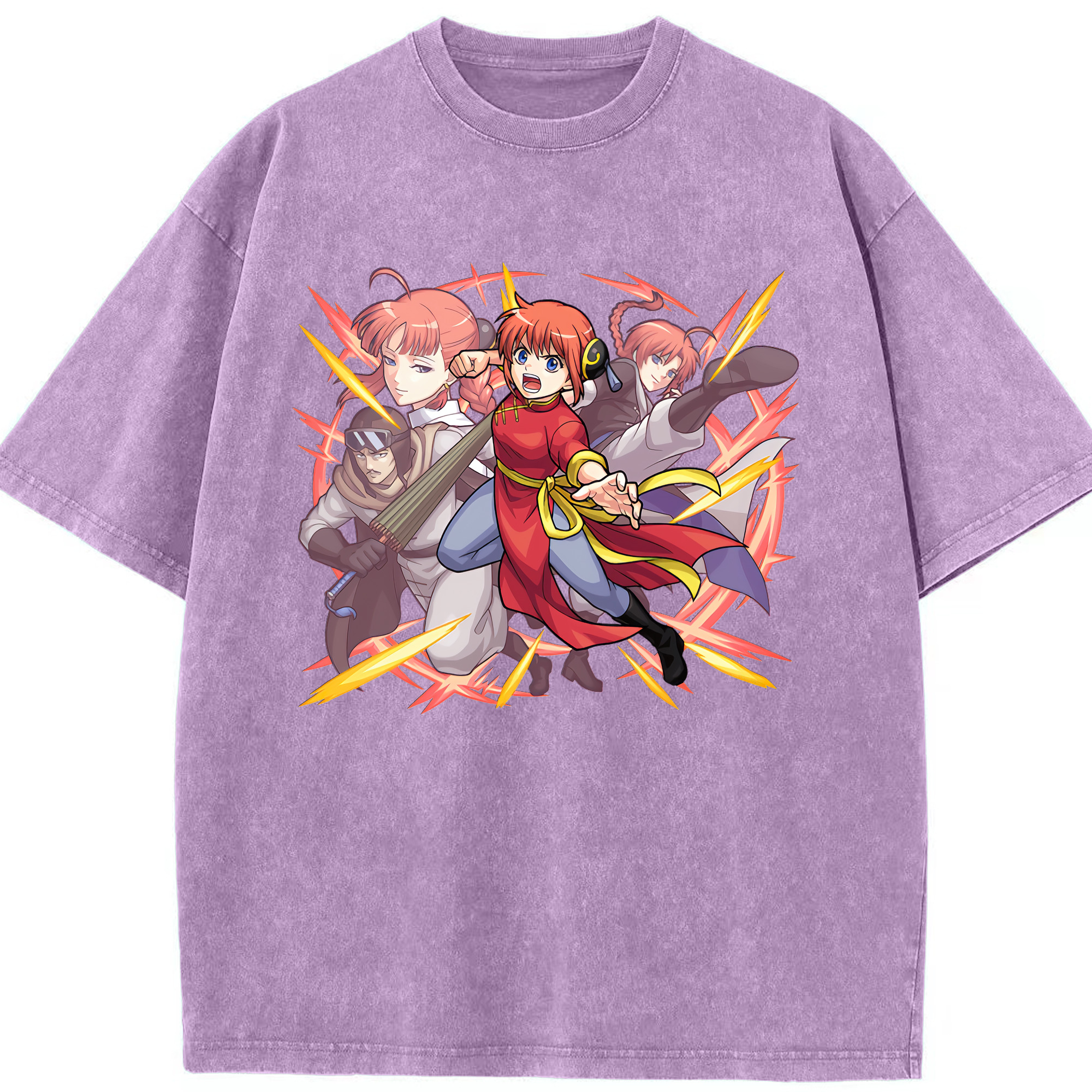 （画像用） ぎんたま 坂田銀時（さかたぎんとき） 神楽 志村新八（しむら しんぱち） GINTAMA Sakata Gintoki Kagura Shimura Shinpachi 綿100% ヴィンテージ風 半袖Tシャツ（フロントプリント）