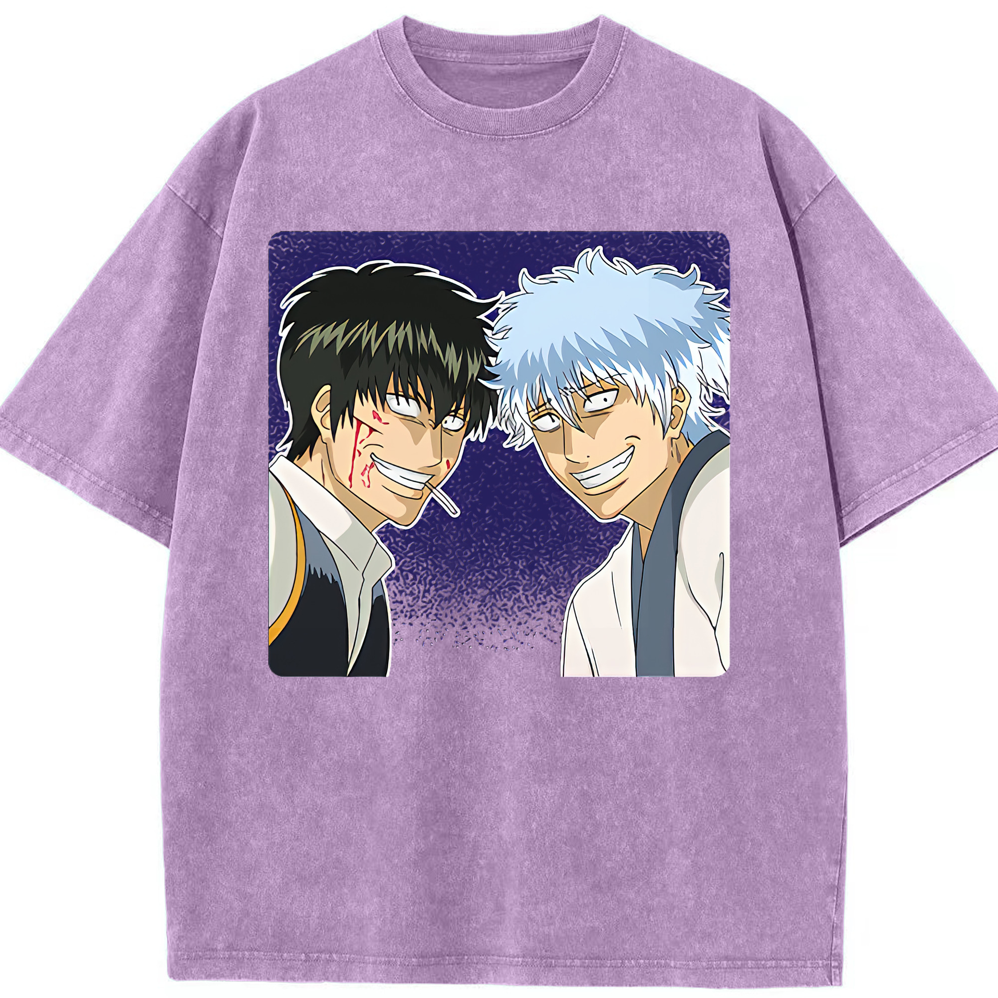 （画像用） ぎんたま 坂田銀時（さかたぎんとき） 神楽 志村新八（しむら しんぱち） GINTAMA Sakata Gintoki Kagura Shimura Shinpachi 綿100% ヴィンテージ風 半袖Tシャツ（フロントプリント）