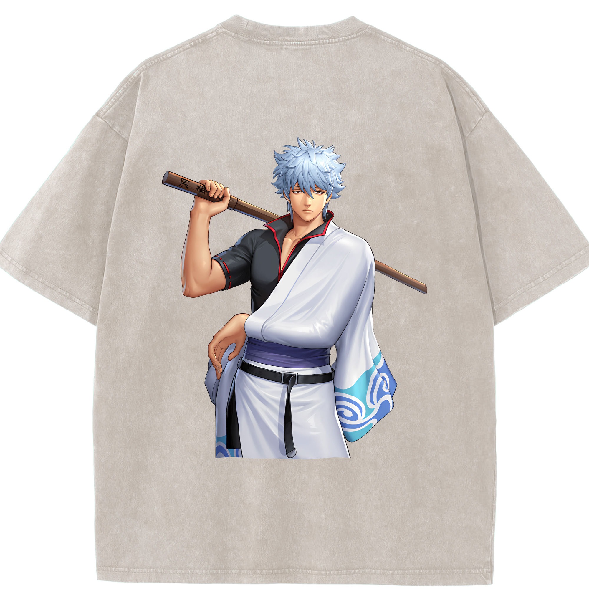 （画像用） ぎんたま 坂田銀時（さかたぎんとき） 神楽 志村新八（しむら しんぱち） GINTAMA Sakata Gintoki Kagura Shimura Shinpachi 綿100% ヴィンテージ風 半袖Tシャツ（背面プリント）