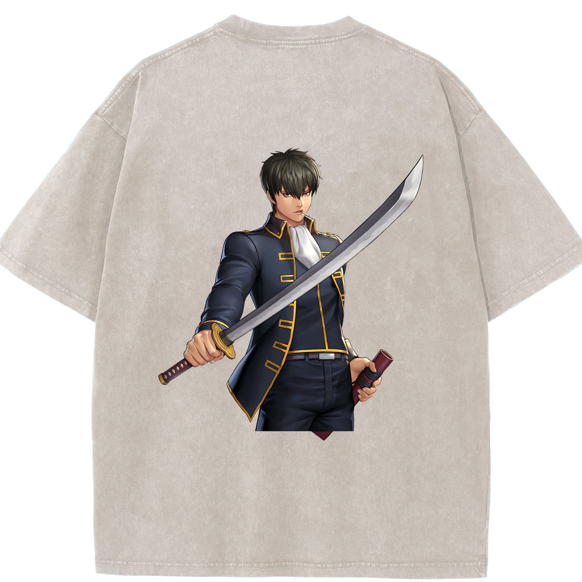 （画像用） ぎんたま 坂田銀時（さかたぎんとき） 神楽 志村新八（しむら しんぱち） GINTAMA Sakata Gintoki Kagura Shimura Shinpachi 綿100% ヴィンテージ風 半袖Tシャツ（背面プリント）