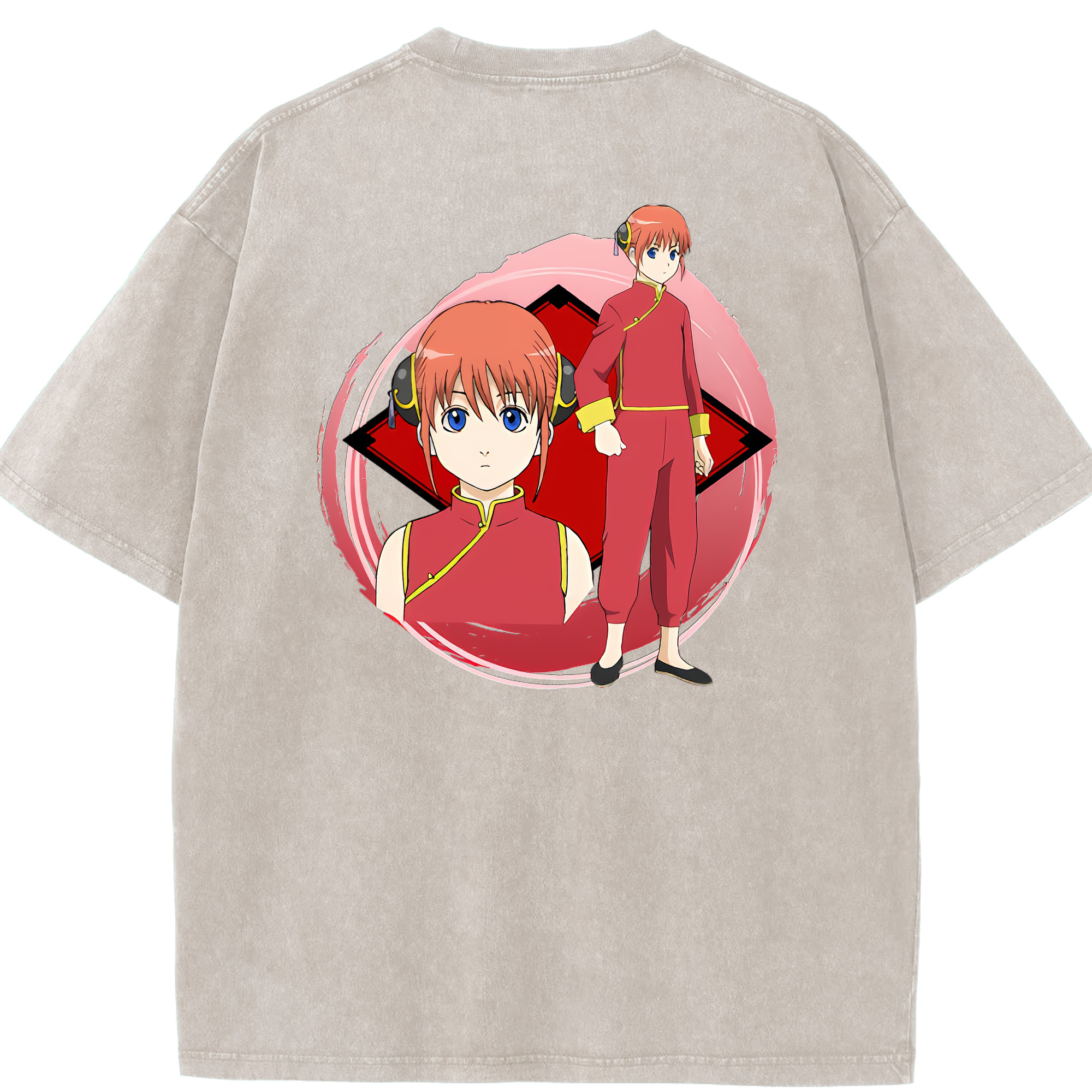 （画像用） ぎんたま 坂田銀時（さかたぎんとき） 神楽 志村新八（しむら しんぱち） GINTAMA Sakata Gintoki Kagura Shimura Shinpachi 綿100% ヴィンテージ風 半袖Tシャツ（背面プリント）