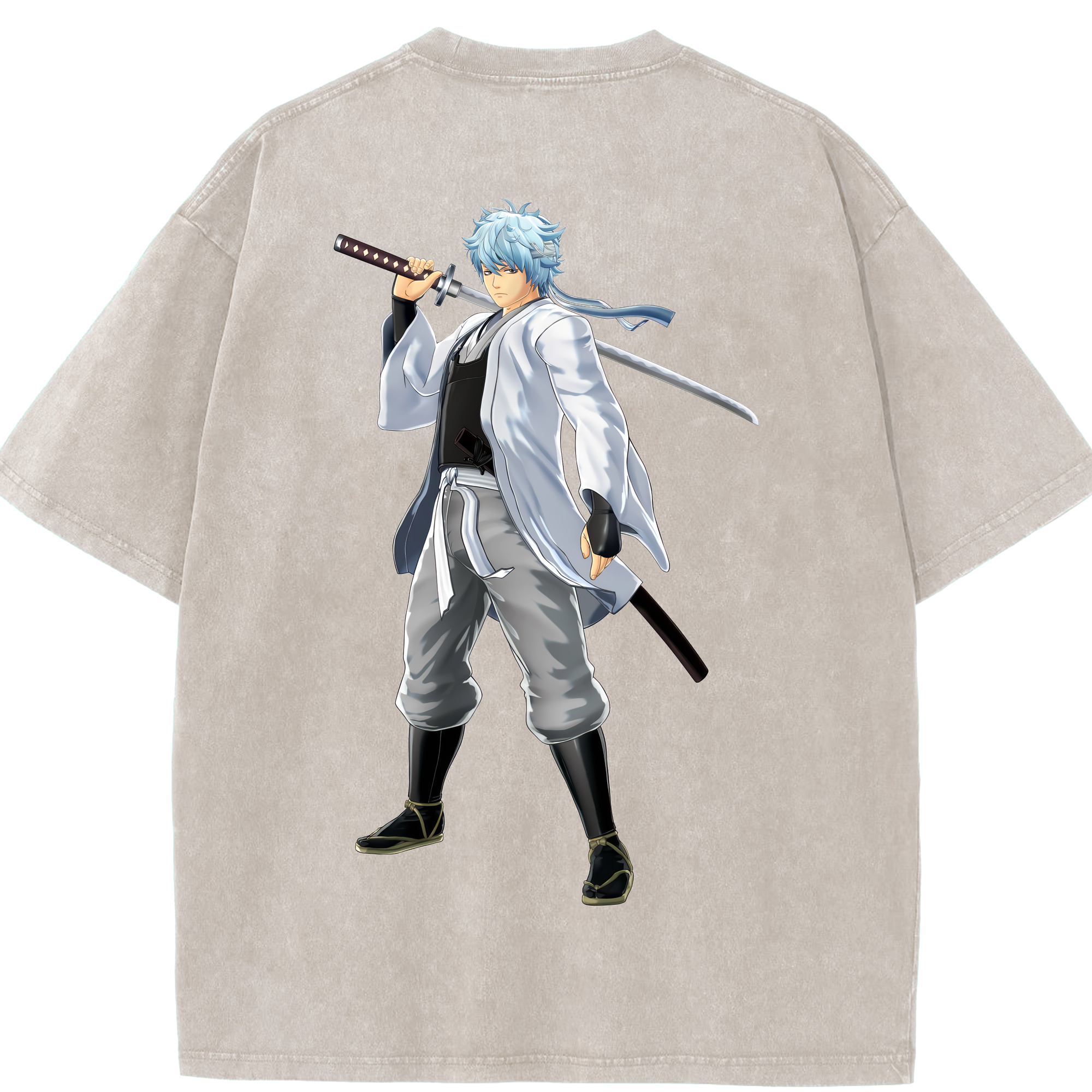 （画像用） ぎんたま 坂田銀時（さかたぎんとき） 神楽 志村新八（しむら しんぱち） GINTAMA Sakata Gintoki Kagura Shimura Shinpachi 綿100% ヴィンテージ風 半袖Tシャツ（背面プリント）