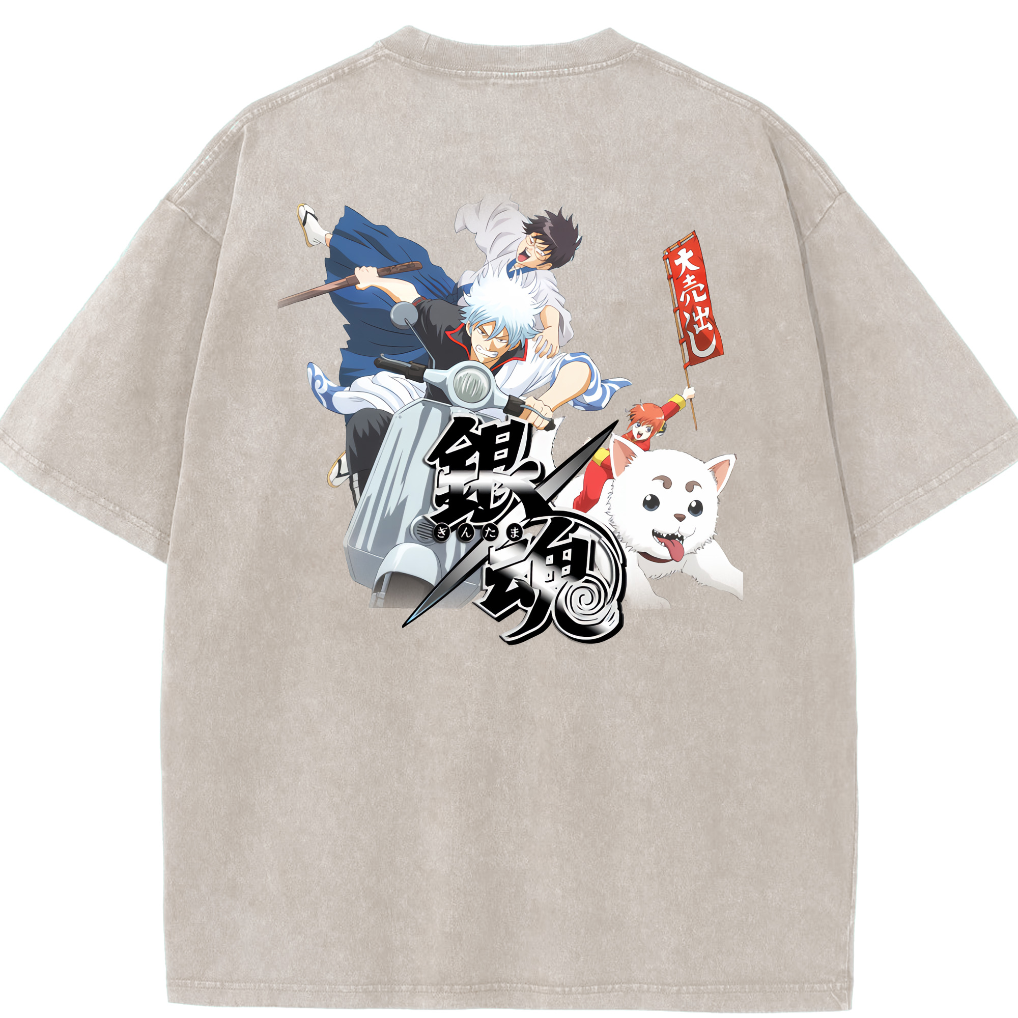 （画像用） ぎんたま 坂田銀時（さかたぎんとき） 神楽 志村新八（しむら しんぱち） GINTAMA Sakata Gintoki Kagura Shimura Shinpachi 綿100% ヴィンテージ風 半袖Tシャツ（背面プリント）