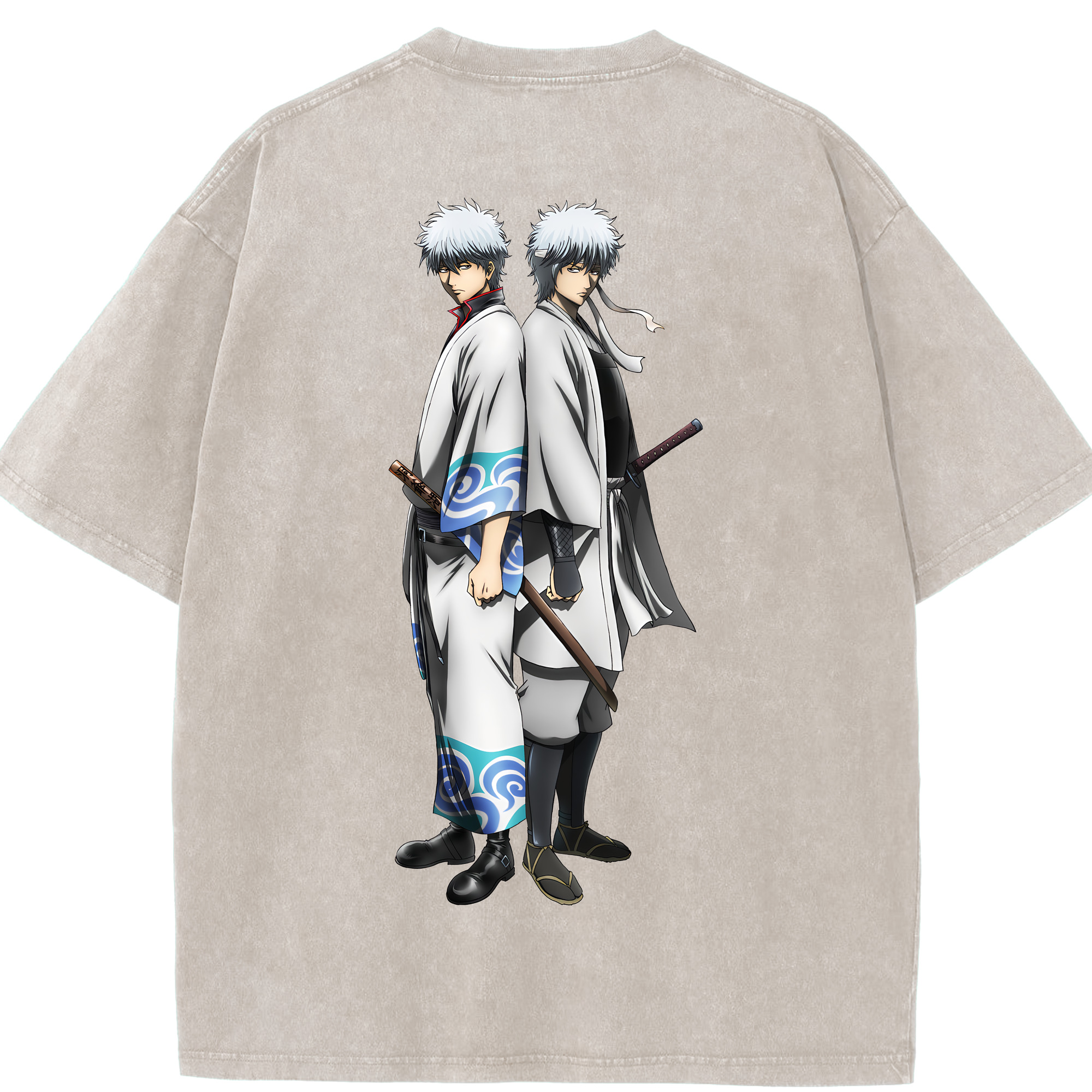 （画像用） ぎんたま 坂田銀時（さかたぎんとき） 神楽 志村新八（しむら しんぱち） GINTAMA Sakata Gintoki Kagura Shimura Shinpachi 綿100% ヴィンテージ風 半袖Tシャツ（背面プリント）