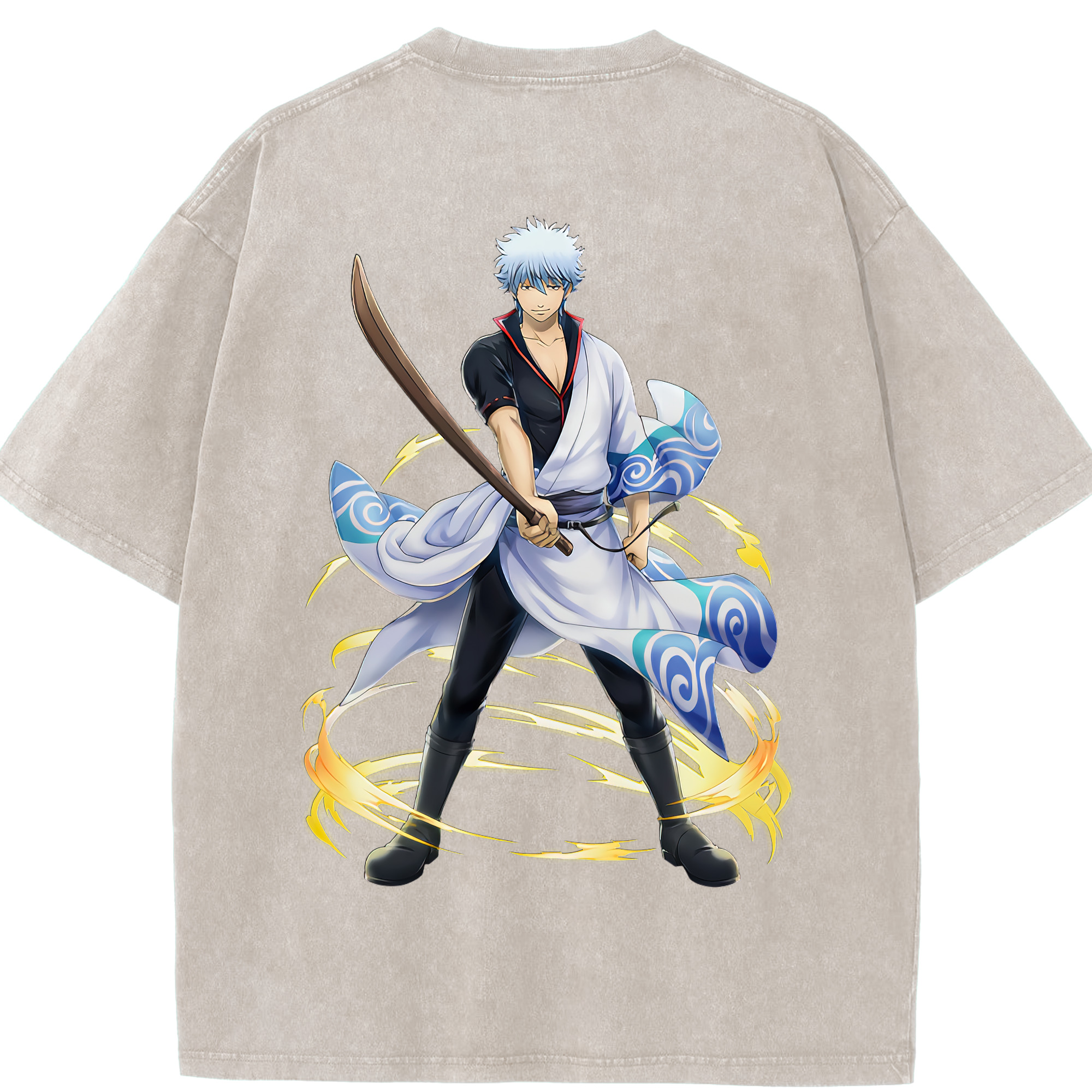 （画像用） ぎんたま 坂田銀時（さかたぎんとき） 神楽 志村新八（しむら しんぱち） GINTAMA Sakata Gintoki Kagura Shimura Shinpachi 綿100% ヴィンテージ風 半袖Tシャツ（背面プリント）