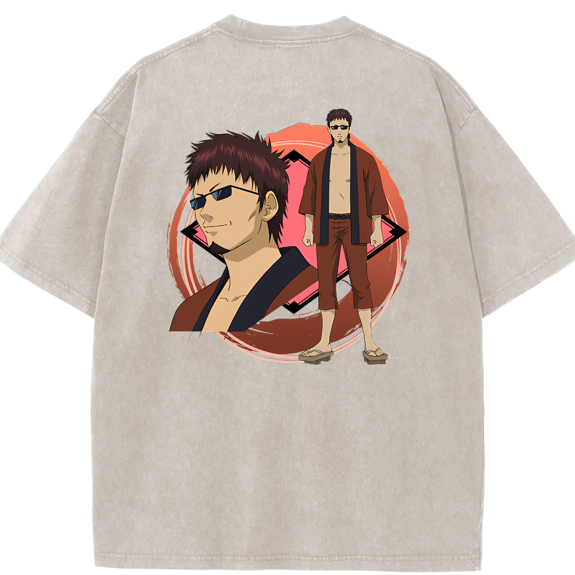 （画像用） ぎんたま 坂田銀時（さかたぎんとき） 神楽 志村新八（しむら しんぱち） GINTAMA Sakata Gintoki Kagura Shimura Shinpachi 綿100% ヴィンテージ風 半袖Tシャツ（背面プリント）