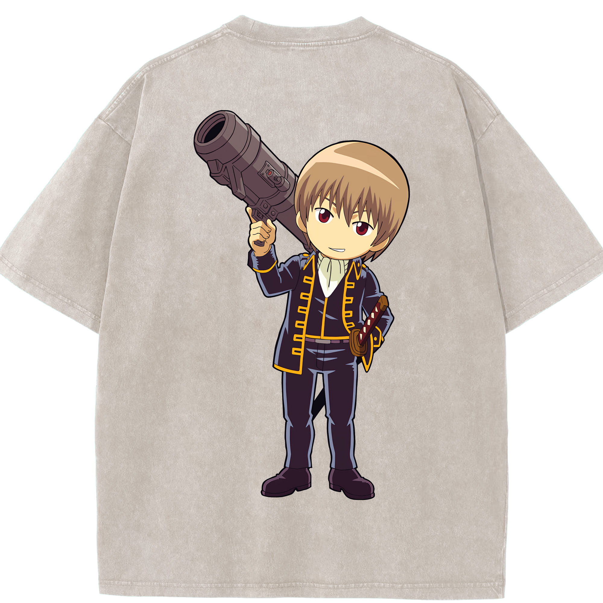 （画像用） ぎんたま 坂田銀時（さかたぎんとき） 神楽 志村新八（しむら しんぱち） GINTAMA Sakata Gintoki Kagura Shimura Shinpachi 綿100% ヴィンテージ風 半袖Tシャツ（背面プリント）