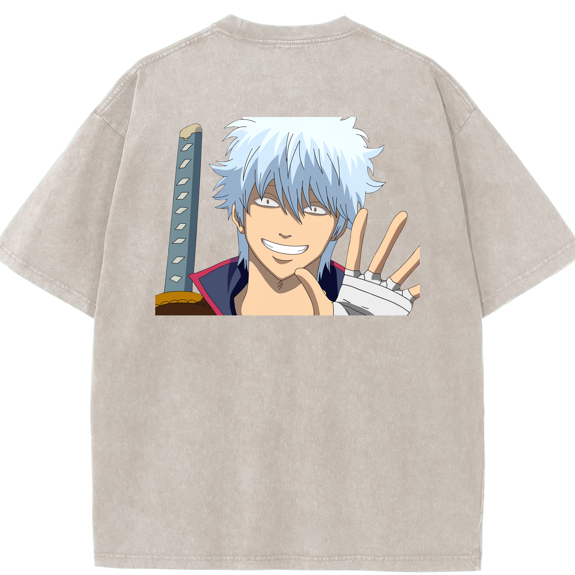 （画像用） ぎんたま 坂田銀時（さかたぎんとき） 神楽 志村新八（しむら しんぱち） GINTAMA Sakata Gintoki Kagura Shimura Shinpachi 綿100% ヴィンテージ風 半袖Tシャツ（背面プリント）