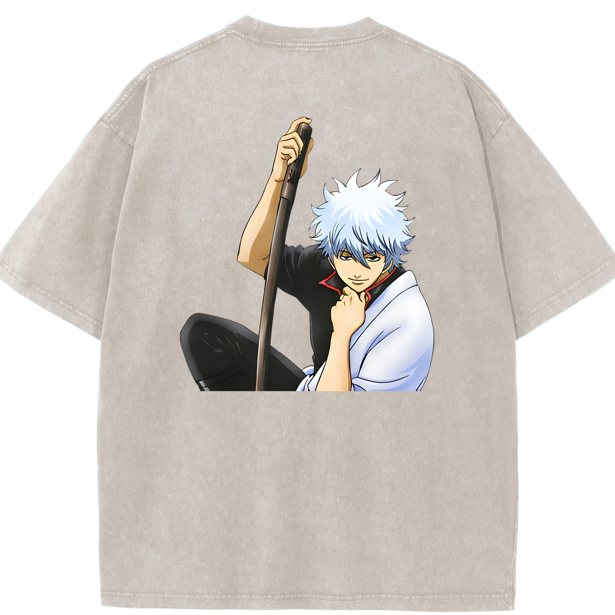 （画像用） ぎんたま 坂田銀時（さかたぎんとき） 神楽 志村新八（しむら しんぱち） GINTAMA Sakata Gintoki Kagura Shimura Shinpachi 綿100% ヴィンテージ風 半袖Tシャツ（背面プリント）