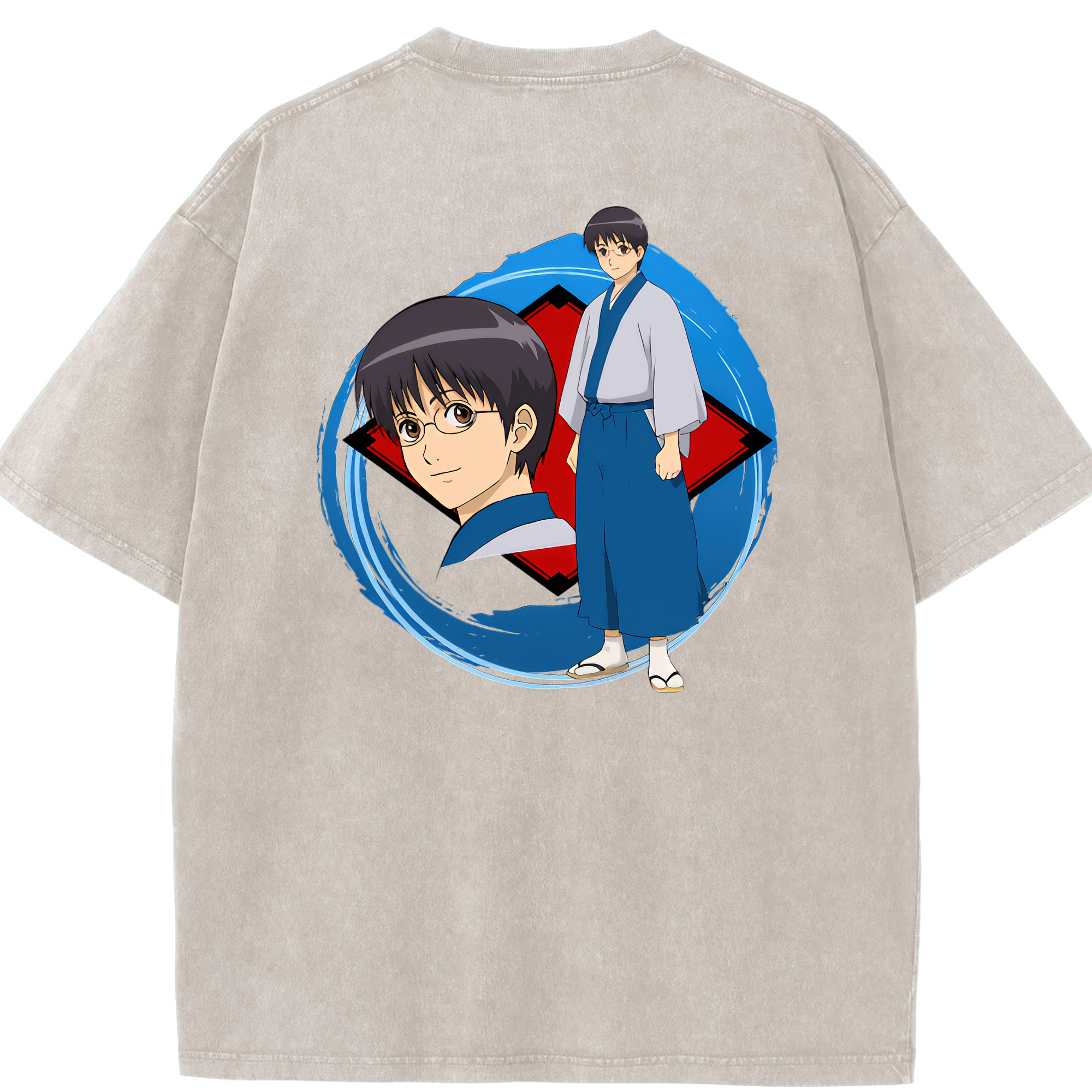 （画像用） ぎんたま 坂田銀時（さかたぎんとき） 神楽 志村新八（しむら しんぱち） GINTAMA Sakata Gintoki Kagura Shimura Shinpachi 綿100% ヴィンテージ風 半袖Tシャツ（背面プリント）