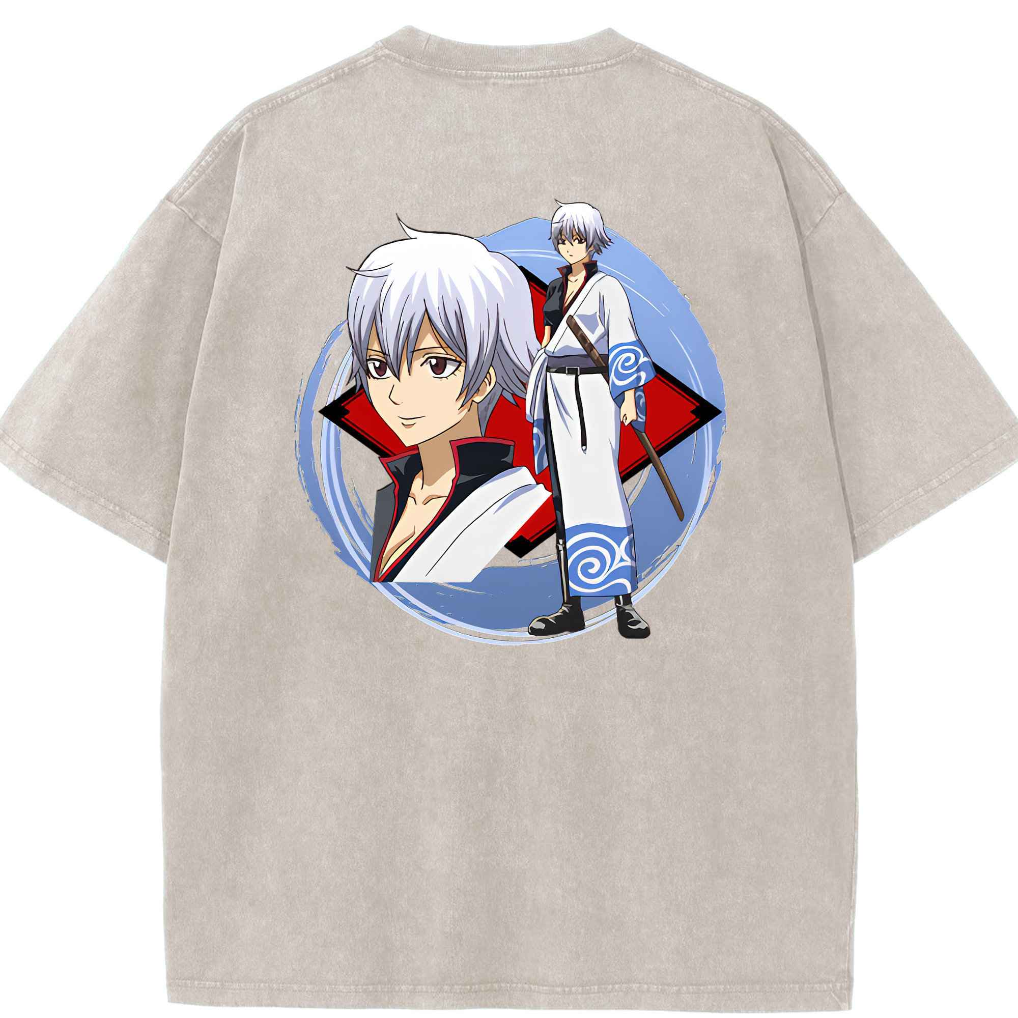（画像用） ぎんたま 坂田銀時（さかたぎんとき） 神楽 志村新八（しむら しんぱち） GINTAMA Sakata Gintoki Kagura Shimura Shinpachi 綿100% ヴィンテージ風 半袖Tシャツ（背面プリント）