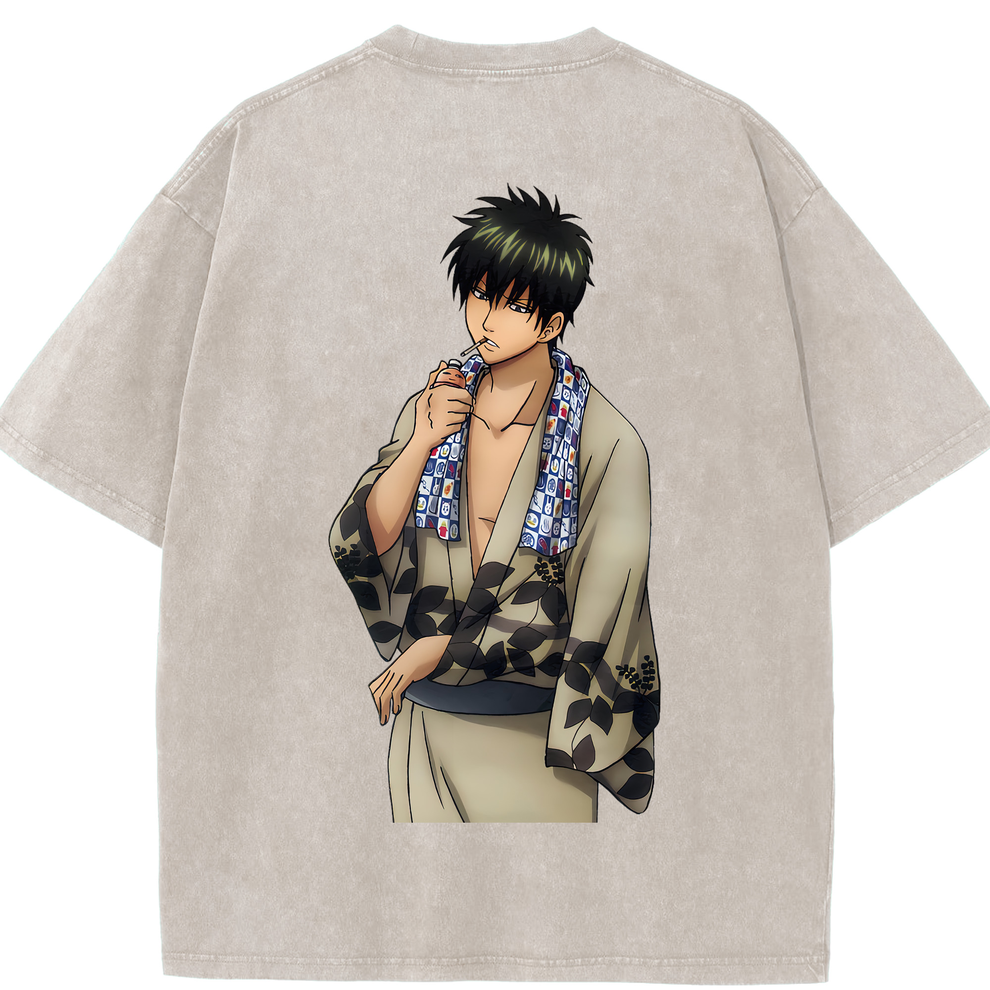 （画像用） ぎんたま 坂田銀時（さかたぎんとき） 神楽 志村新八（しむら しんぱち） GINTAMA Sakata Gintoki Kagura Shimura Shinpachi 綿100% ヴィンテージ風 半袖Tシャツ（背面プリント）