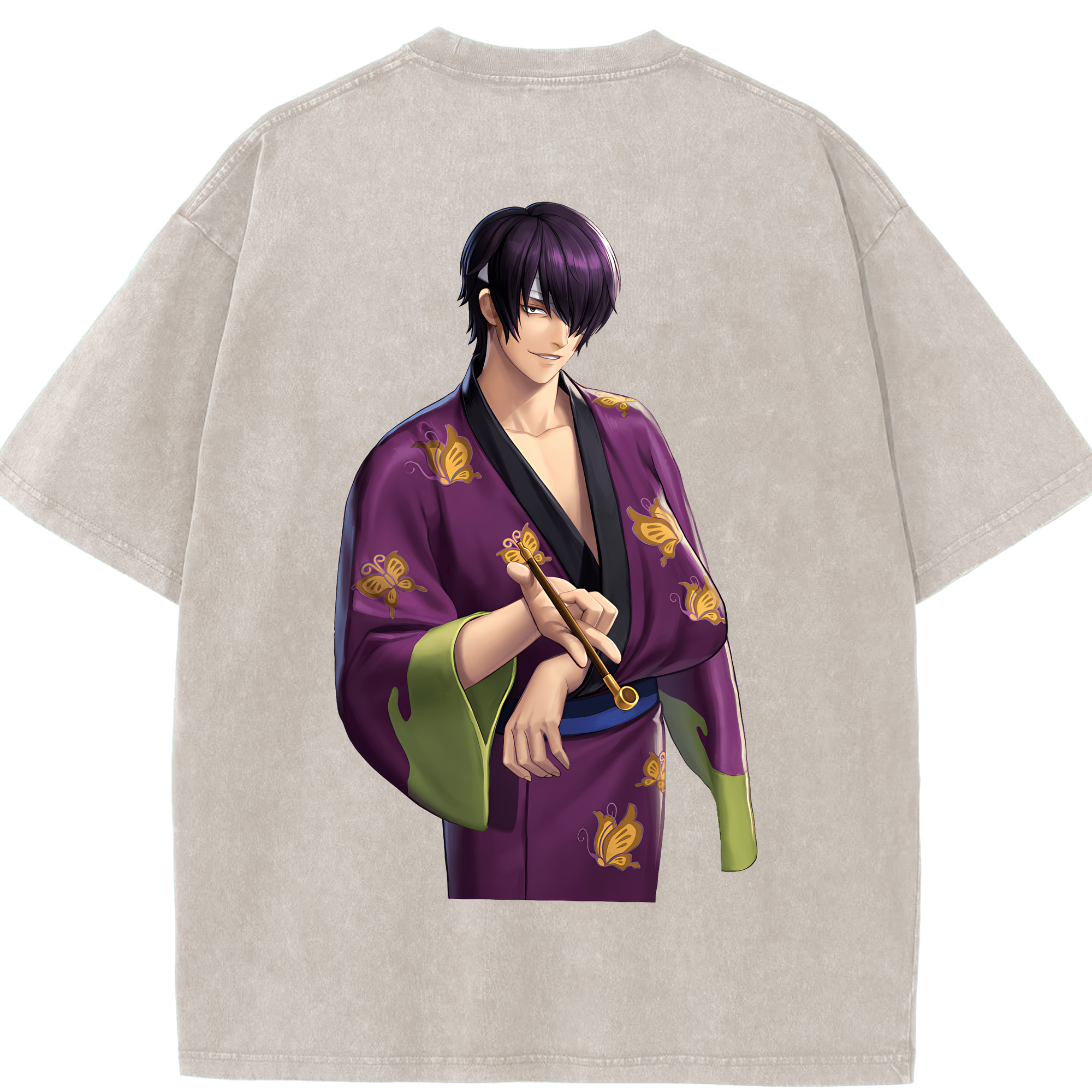 （画像用） ぎんたま 坂田銀時（さかたぎんとき） 神楽 志村新八（しむら しんぱち） GINTAMA Sakata Gintoki Kagura Shimura Shinpachi 綿100% ヴィンテージ風 半袖Tシャツ（背面プリント）
