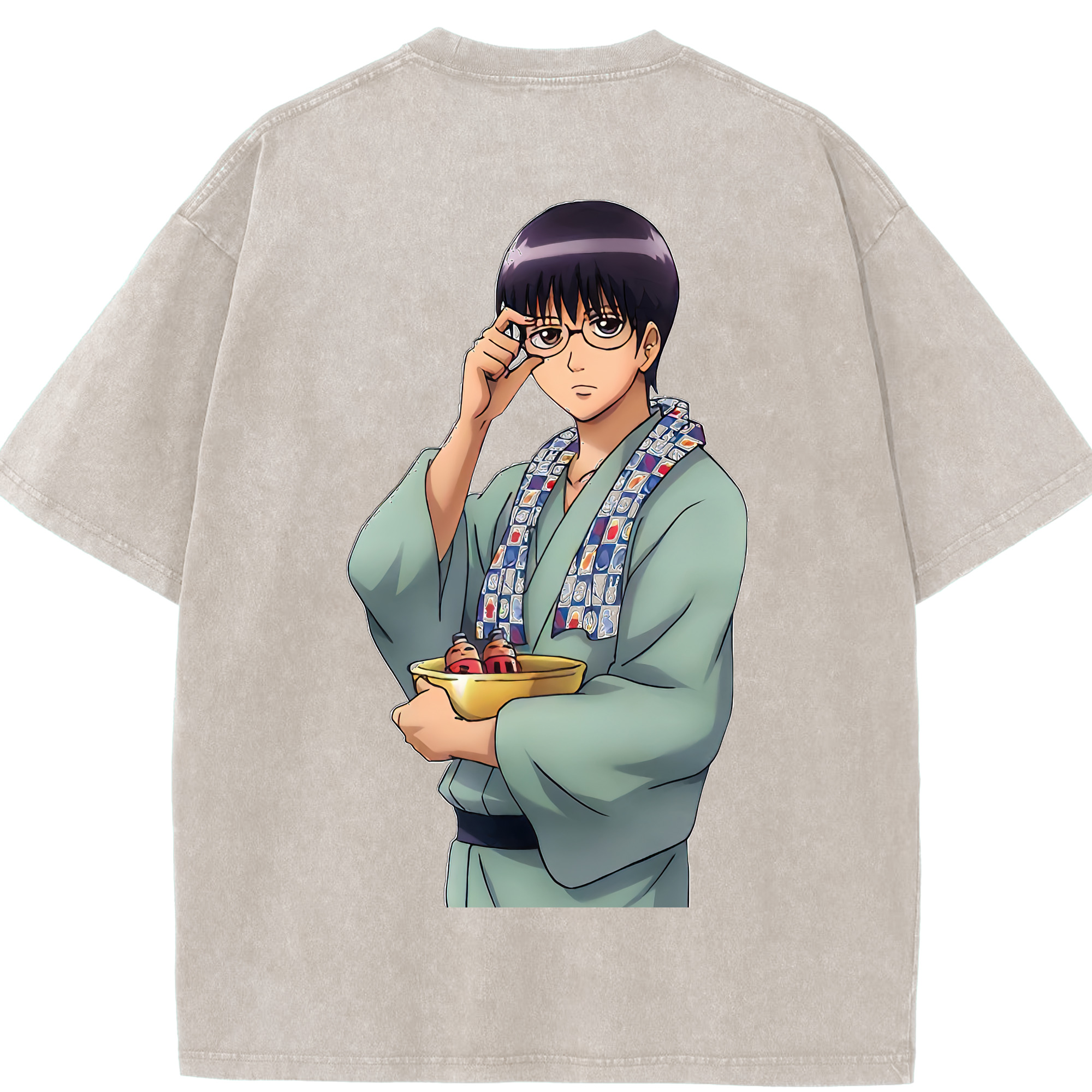 （画像用） ぎんたま 坂田銀時（さかたぎんとき） 神楽 志村新八（しむら しんぱち） GINTAMA Sakata Gintoki Kagura Shimura Shinpachi 綿100% ヴィンテージ風 半袖Tシャツ（背面プリント）