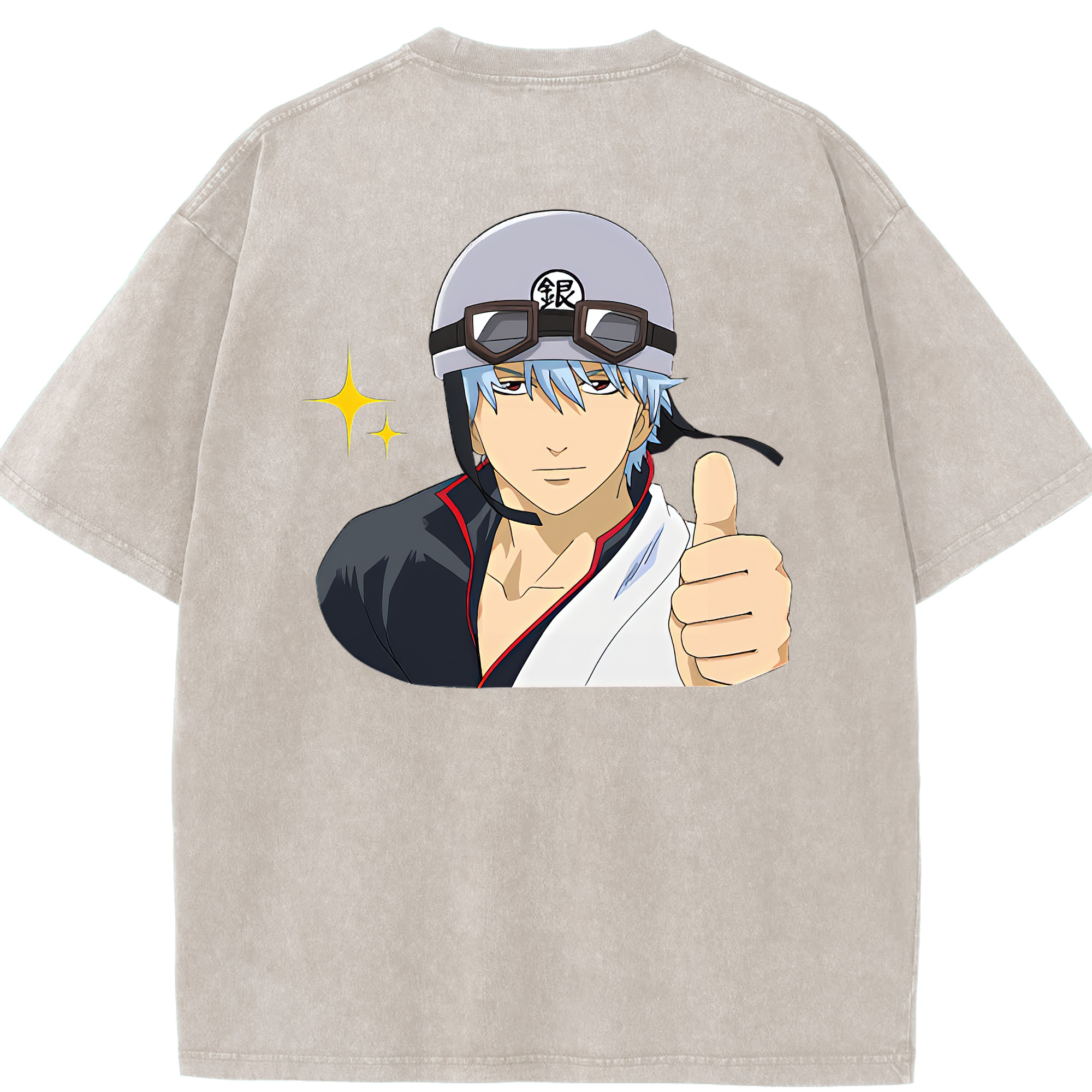 （画像用） ぎんたま 坂田銀時（さかたぎんとき） 神楽 志村新八（しむら しんぱち） GINTAMA Sakata Gintoki Kagura Shimura Shinpachi 綿100% ヴィンテージ風 半袖Tシャツ（背面プリント）