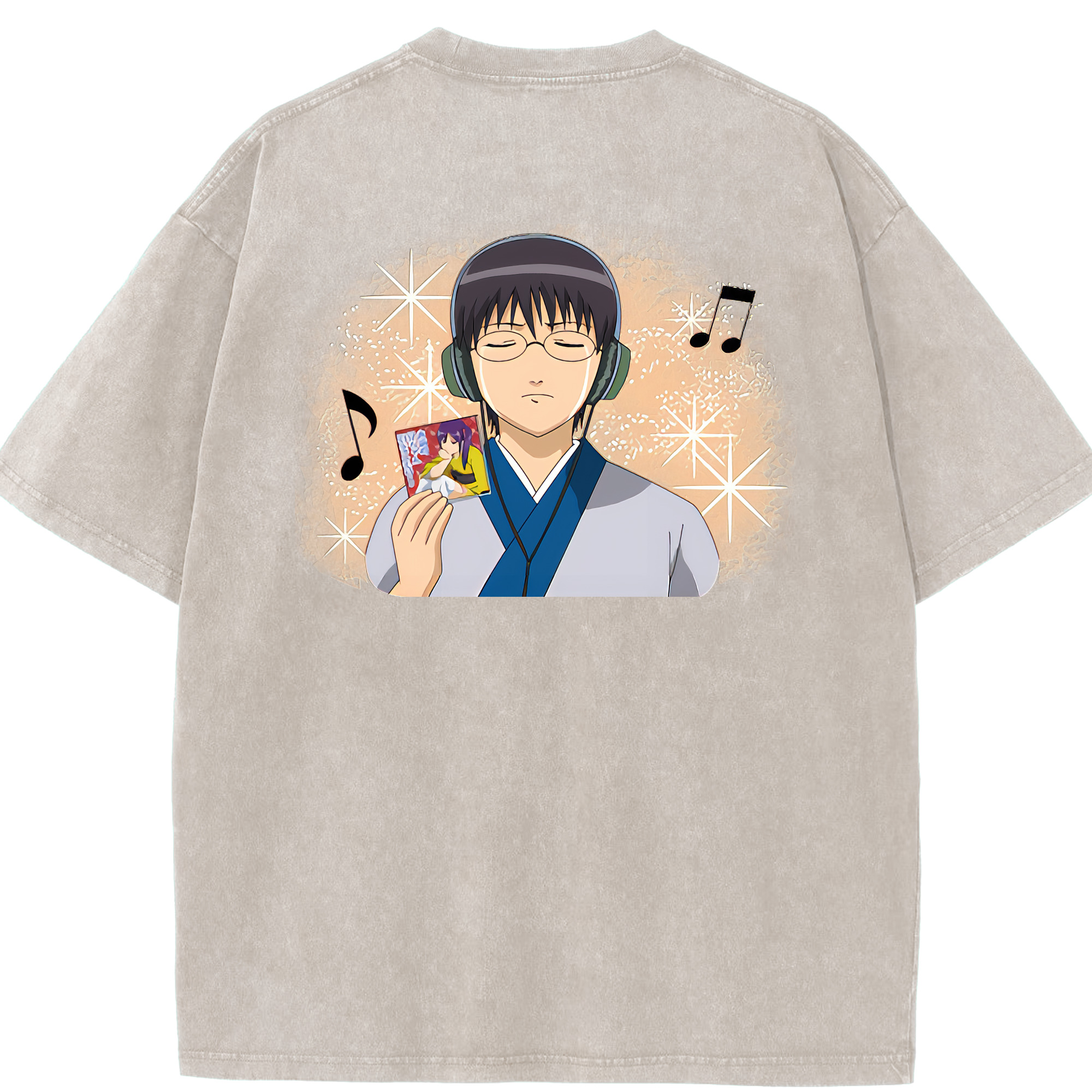 （画像用） ぎんたま 坂田銀時（さかたぎんとき） 神楽 志村新八（しむら しんぱち） GINTAMA Sakata Gintoki Kagura Shimura Shinpachi 綿100% ヴィンテージ風 半袖Tシャツ（背面プリント）