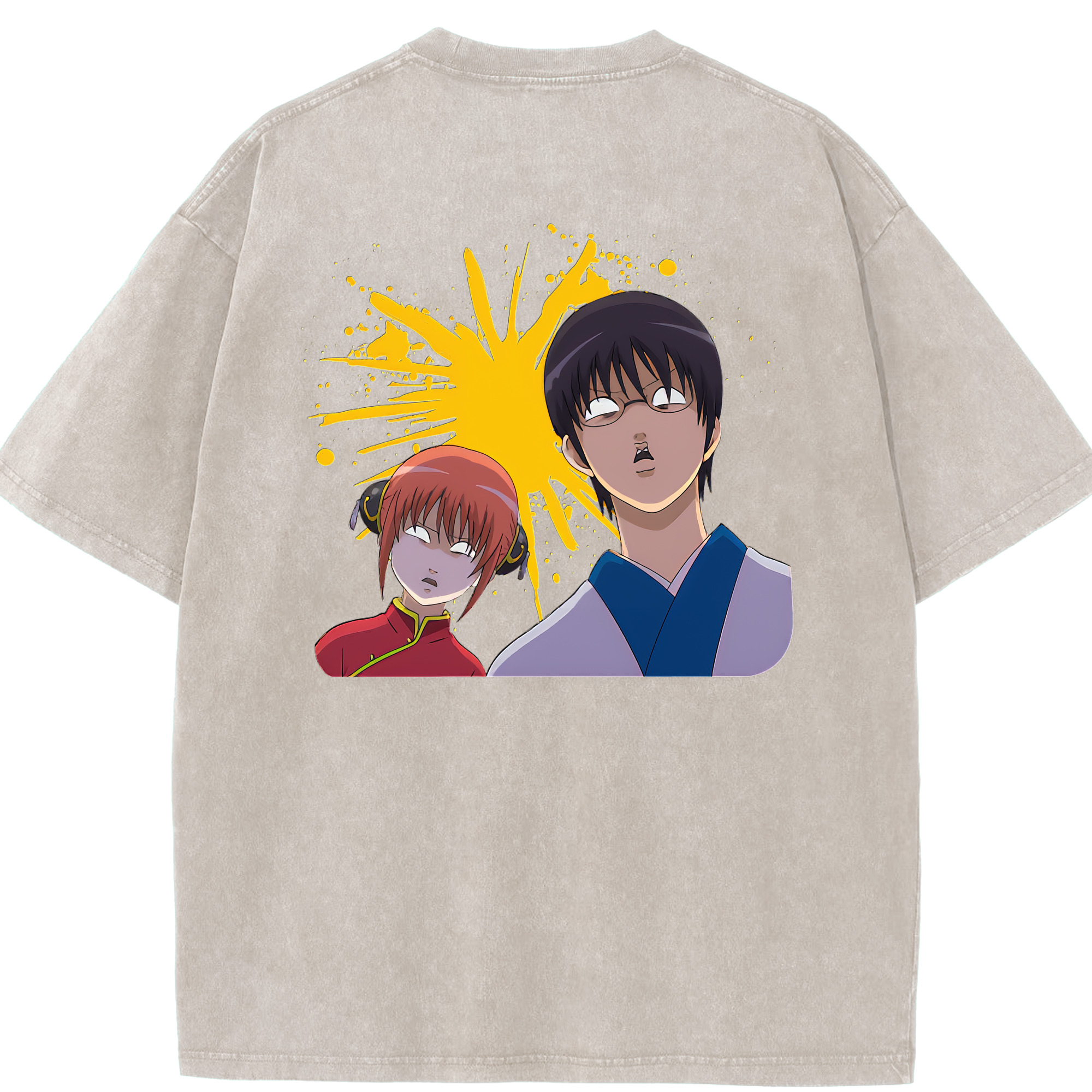 （画像用） ぎんたま 坂田銀時（さかたぎんとき） 神楽 志村新八（しむら しんぱち） GINTAMA Sakata Gintoki Kagura Shimura Shinpachi 綿100% ヴィンテージ風 半袖Tシャツ（背面プリント）