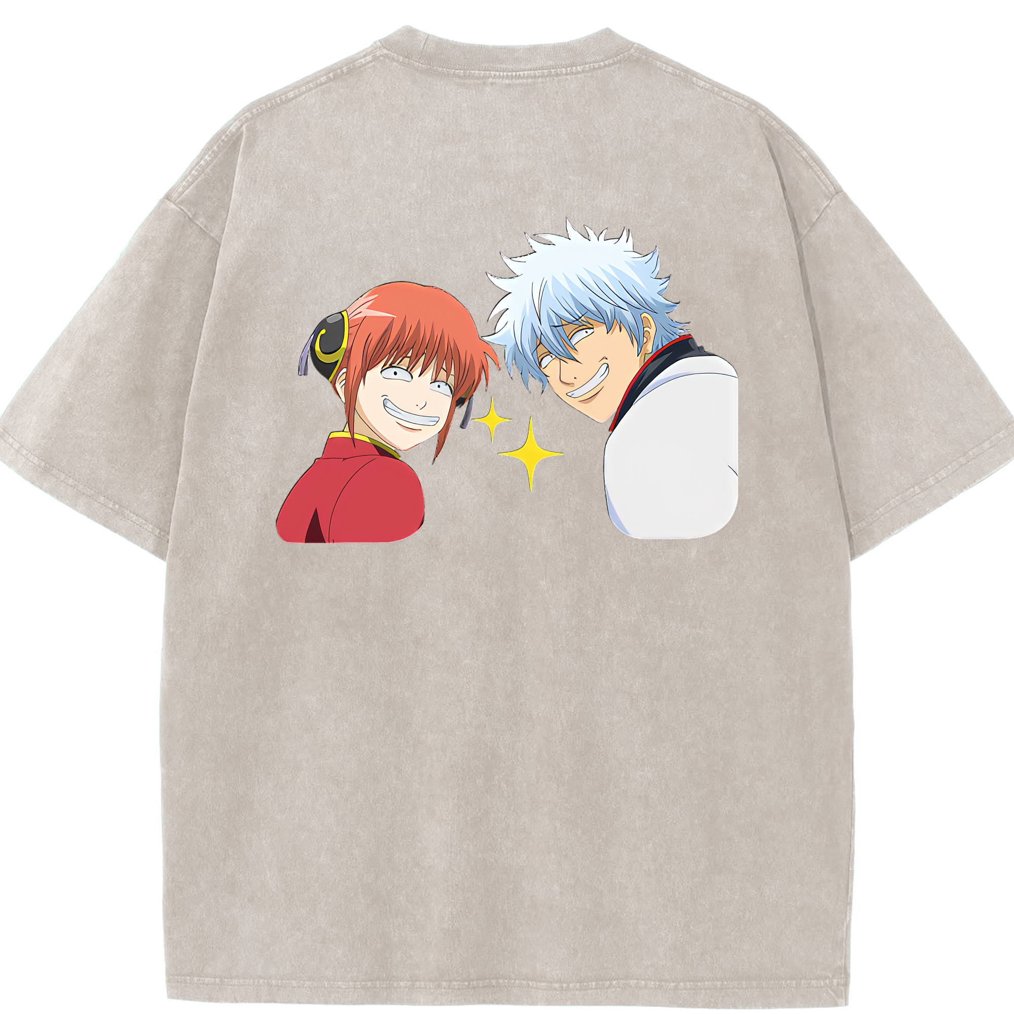（画像用） ぎんたま 坂田銀時（さかたぎんとき） 神楽 志村新八（しむら しんぱち） GINTAMA Sakata Gintoki Kagura Shimura Shinpachi 綿100% ヴィンテージ風 半袖Tシャツ（背面プリント）