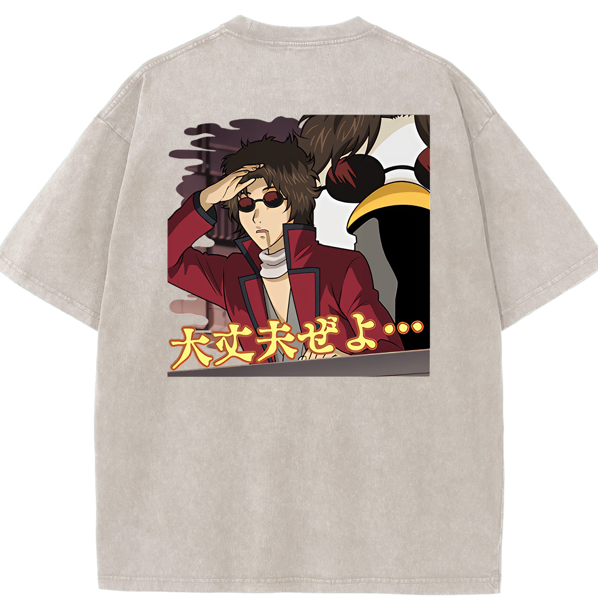 （画像用） ぎんたま 坂田銀時（さかたぎんとき） 神楽 志村新八（しむら しんぱち） GINTAMA Sakata Gintoki Kagura Shimura Shinpachi 綿100% ヴィンテージ風 半袖Tシャツ（背面プリント）