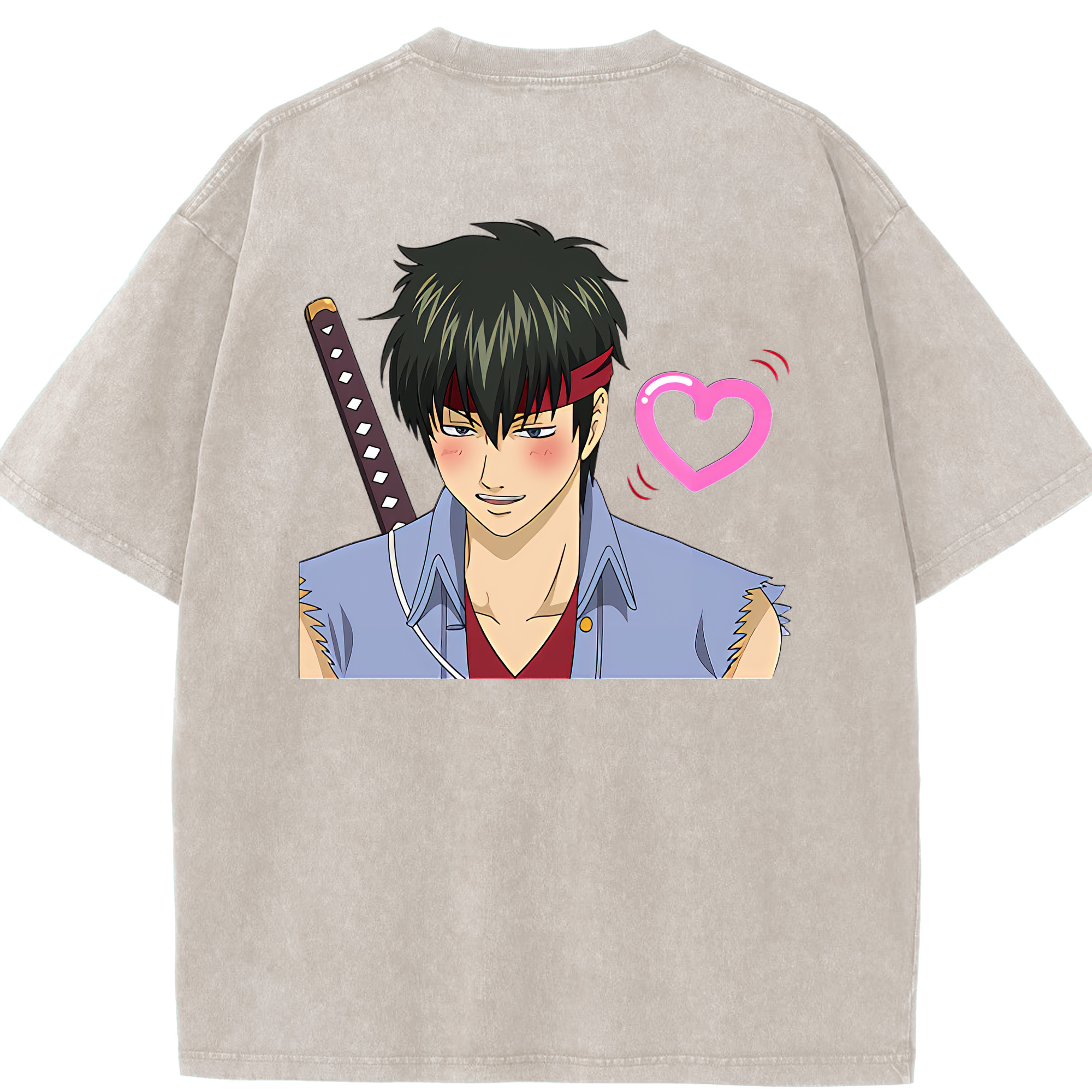 （画像用） ぎんたま 坂田銀時（さかたぎんとき） 神楽 志村新八（しむら しんぱち） GINTAMA Sakata Gintoki Kagura Shimura Shinpachi 綿100% ヴィンテージ風 半袖Tシャツ（背面プリント）