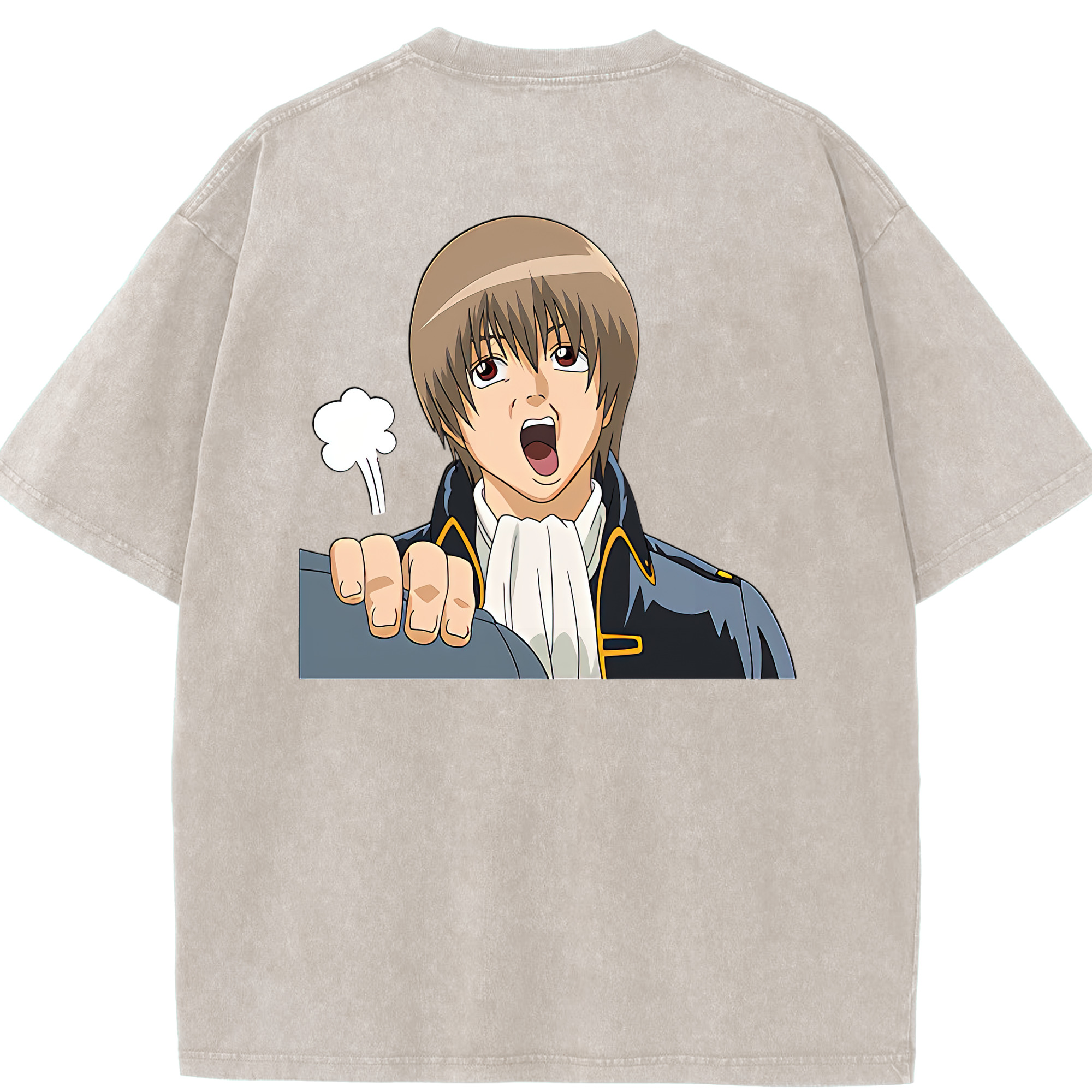 （画像用） ぎんたま 坂田銀時（さかたぎんとき） 神楽 志村新八（しむら しんぱち） GINTAMA Sakata Gintoki Kagura Shimura Shinpachi 綿100% ヴィンテージ風 半袖Tシャツ（背面プリント）